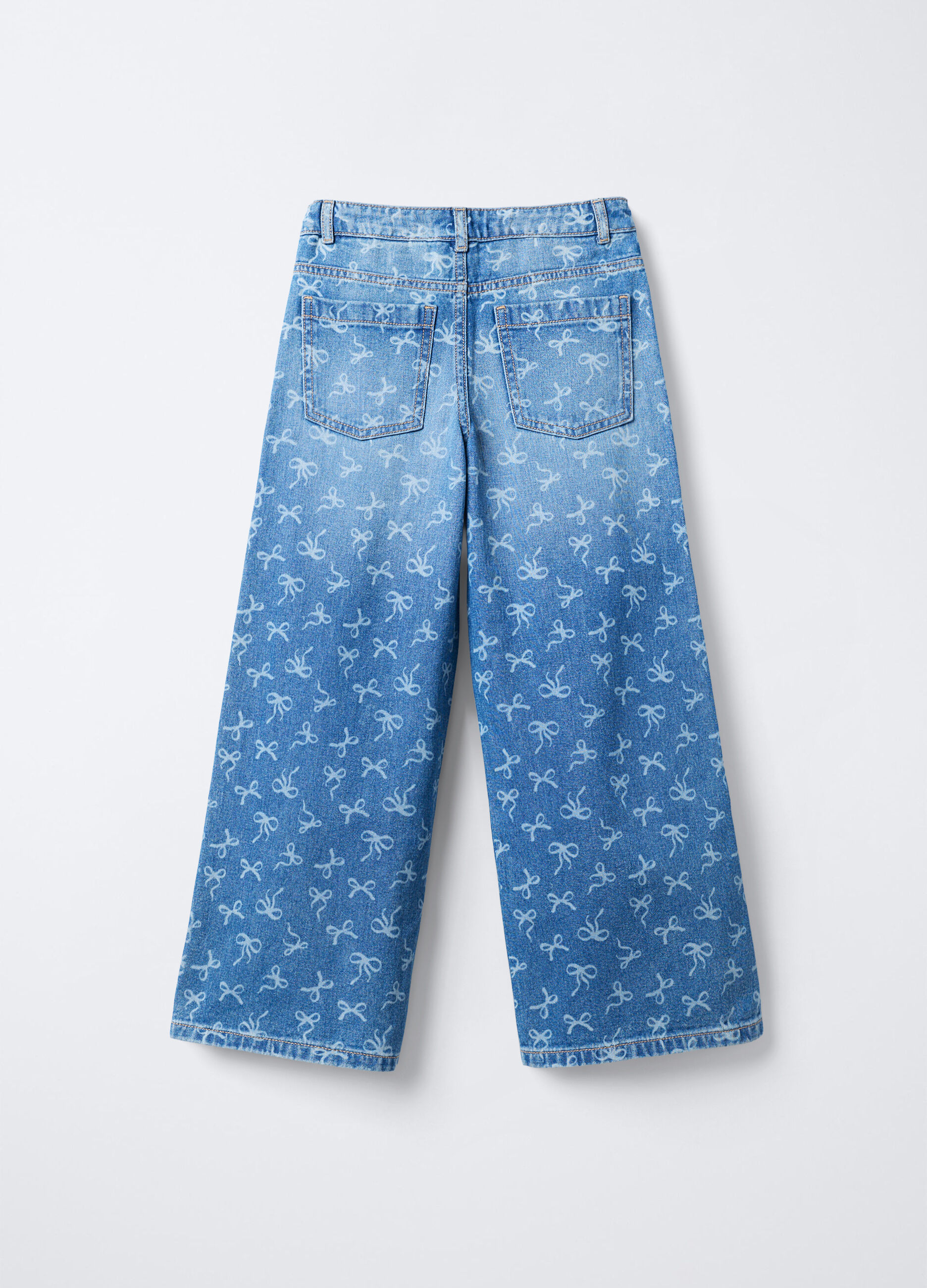 Pantaloni in denim di puro cotone Wide Leg bambina_1