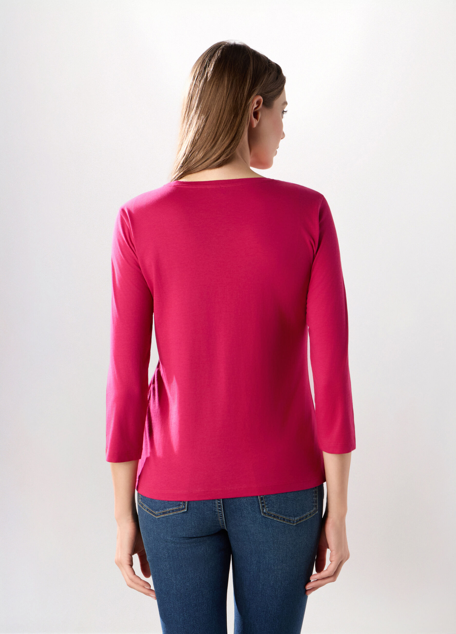 T-shirt in puro cotone con maniche a 3/4 donna_1