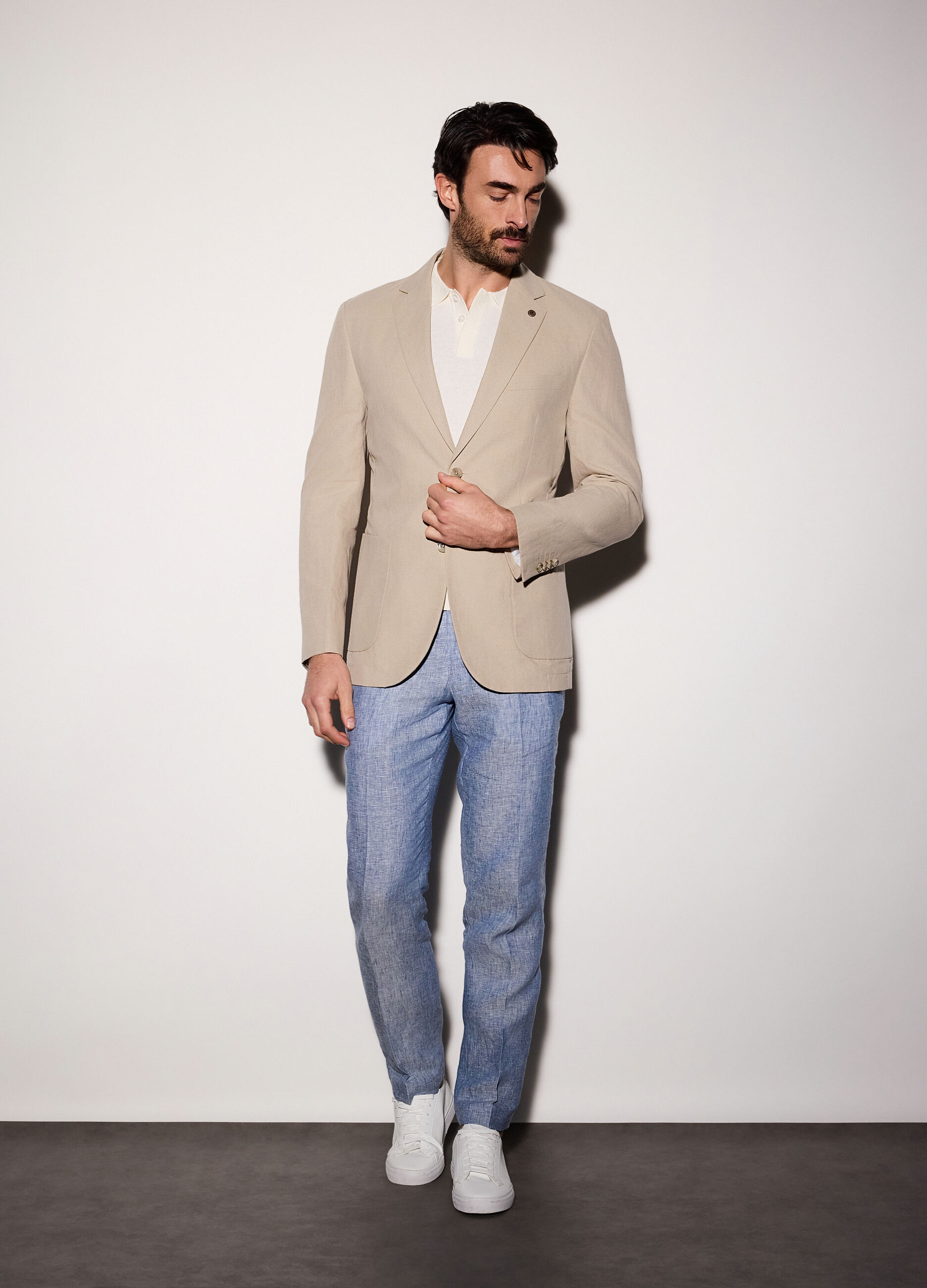 Blazer regular fit in cotone e lino uomo_0