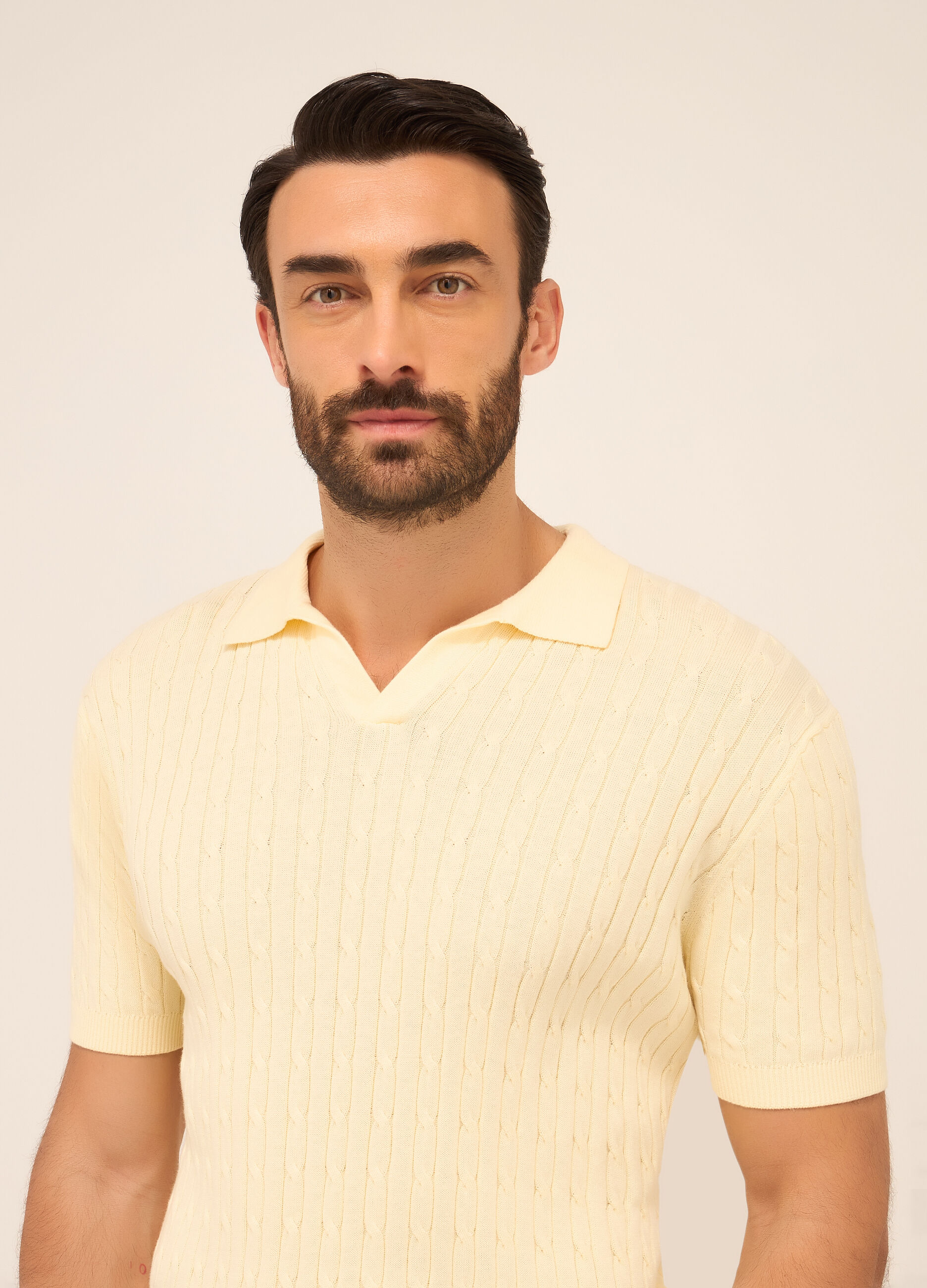 Polo collo aperto in cotone a trecce uomo_2