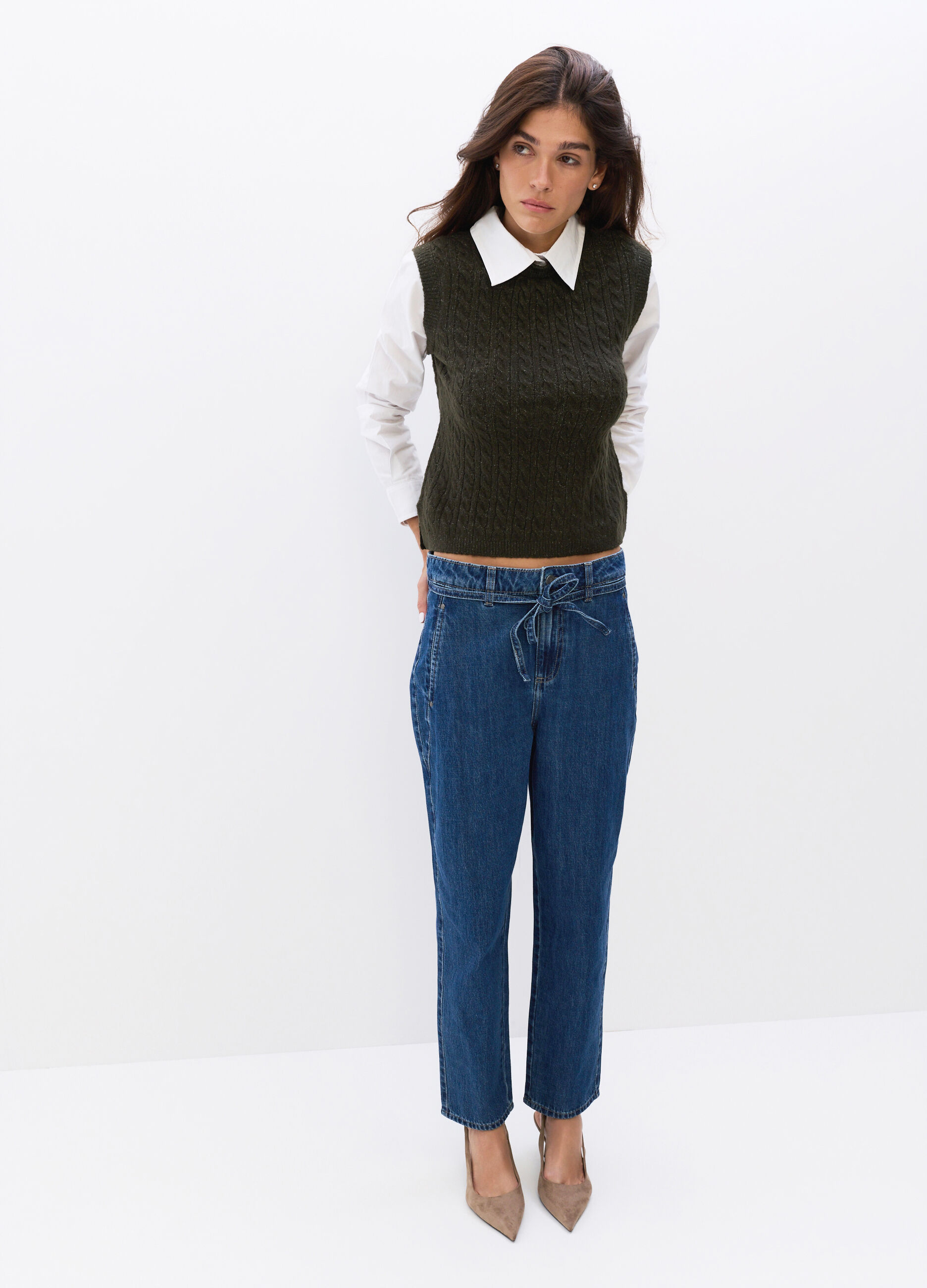 Pantaloni Slouchy Fit in denim di puro cotone donna_0