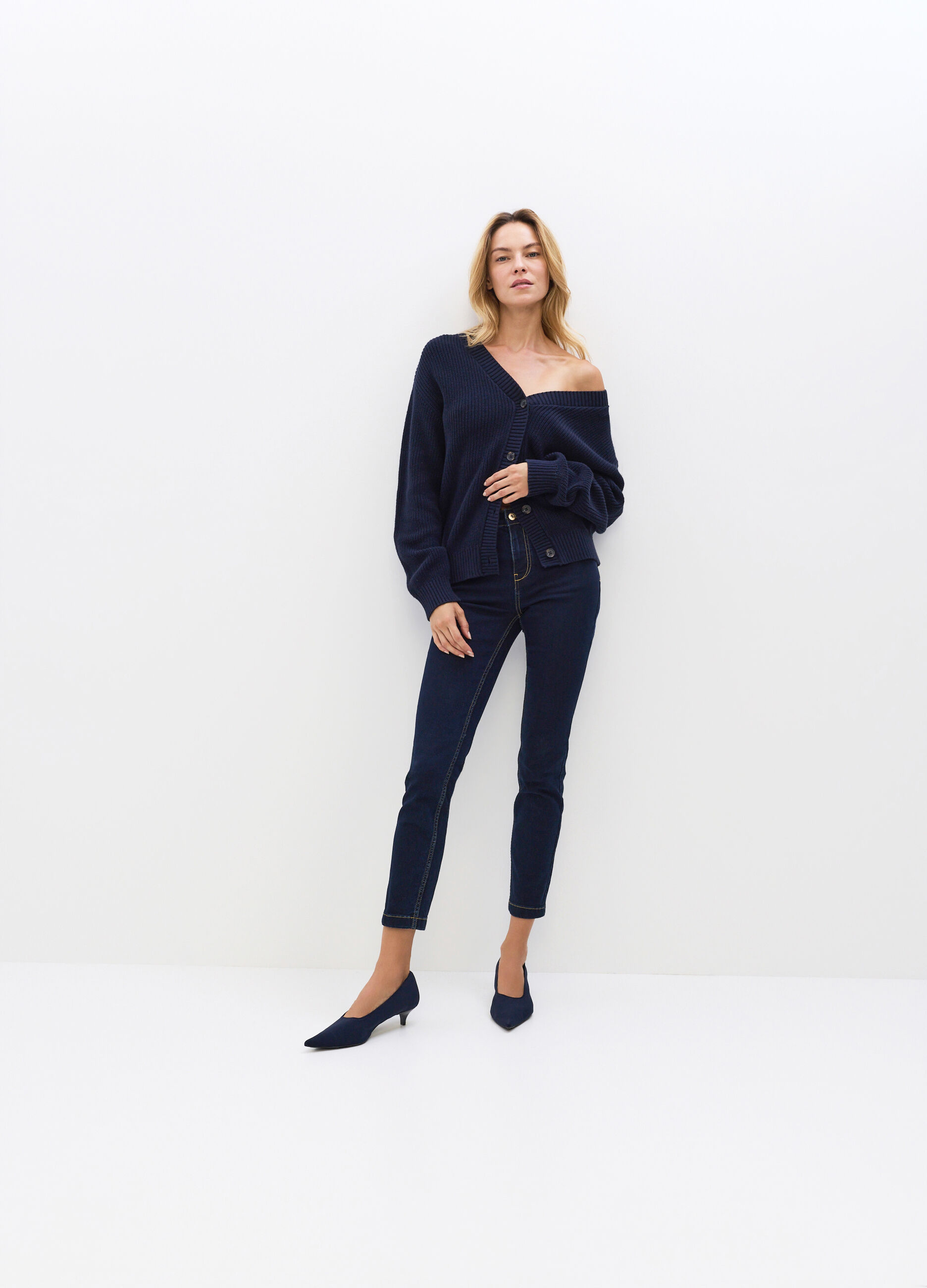 Pantaloni Slim Fit in denim stretch misto cotone donna_0