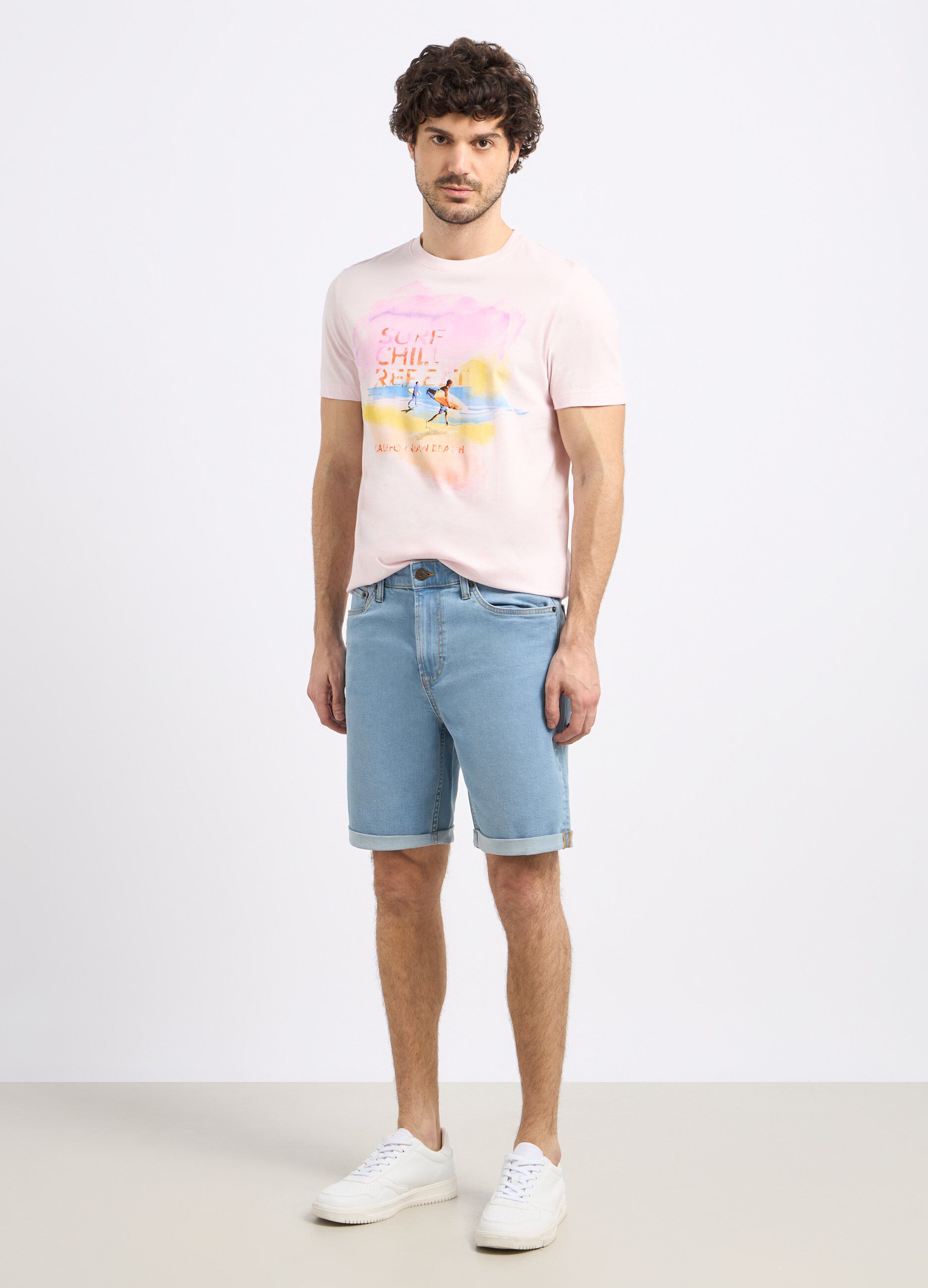 Shorts in denim di cotone stretch uomo_0