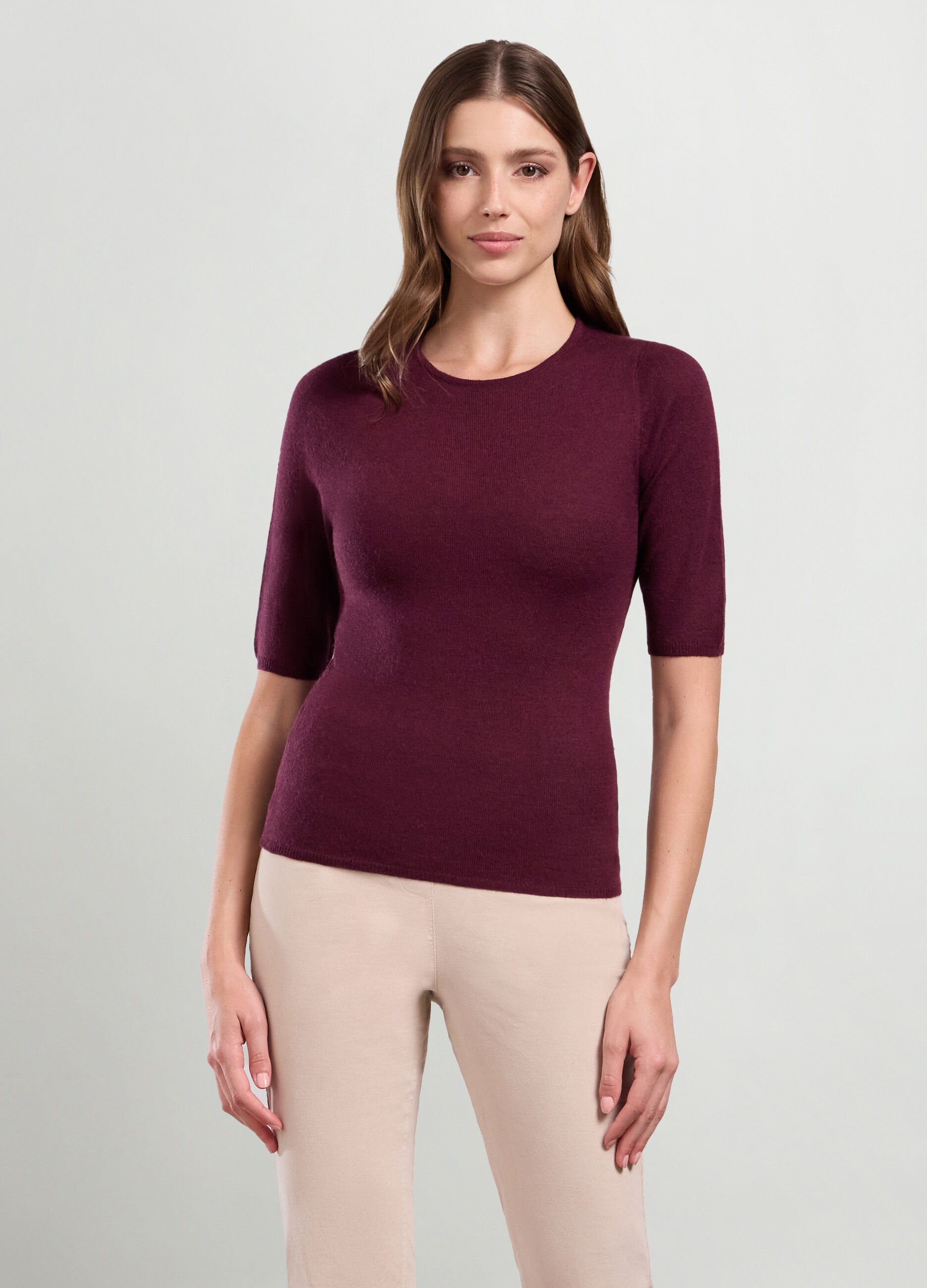 T-shirt in costina misto lana donna_0