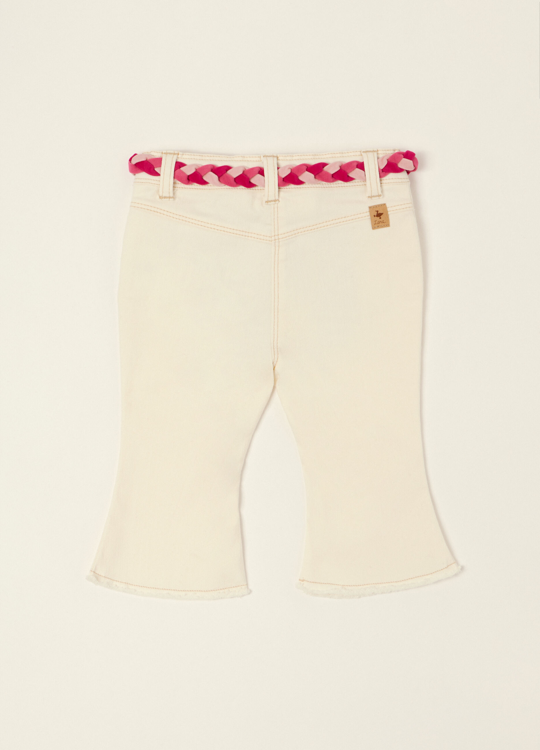 Pantaloni flare beige in cotone e viscosa elasticizzato_1