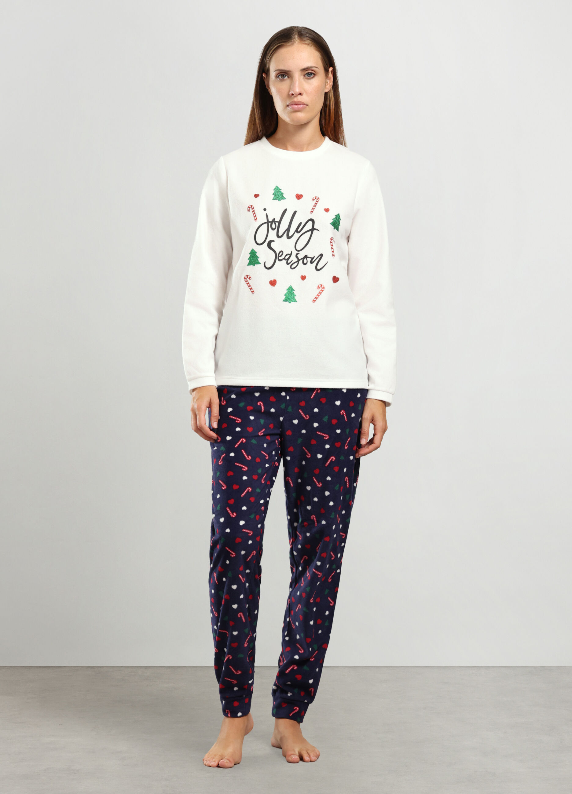 Set pigiama lungo in pile donna_0