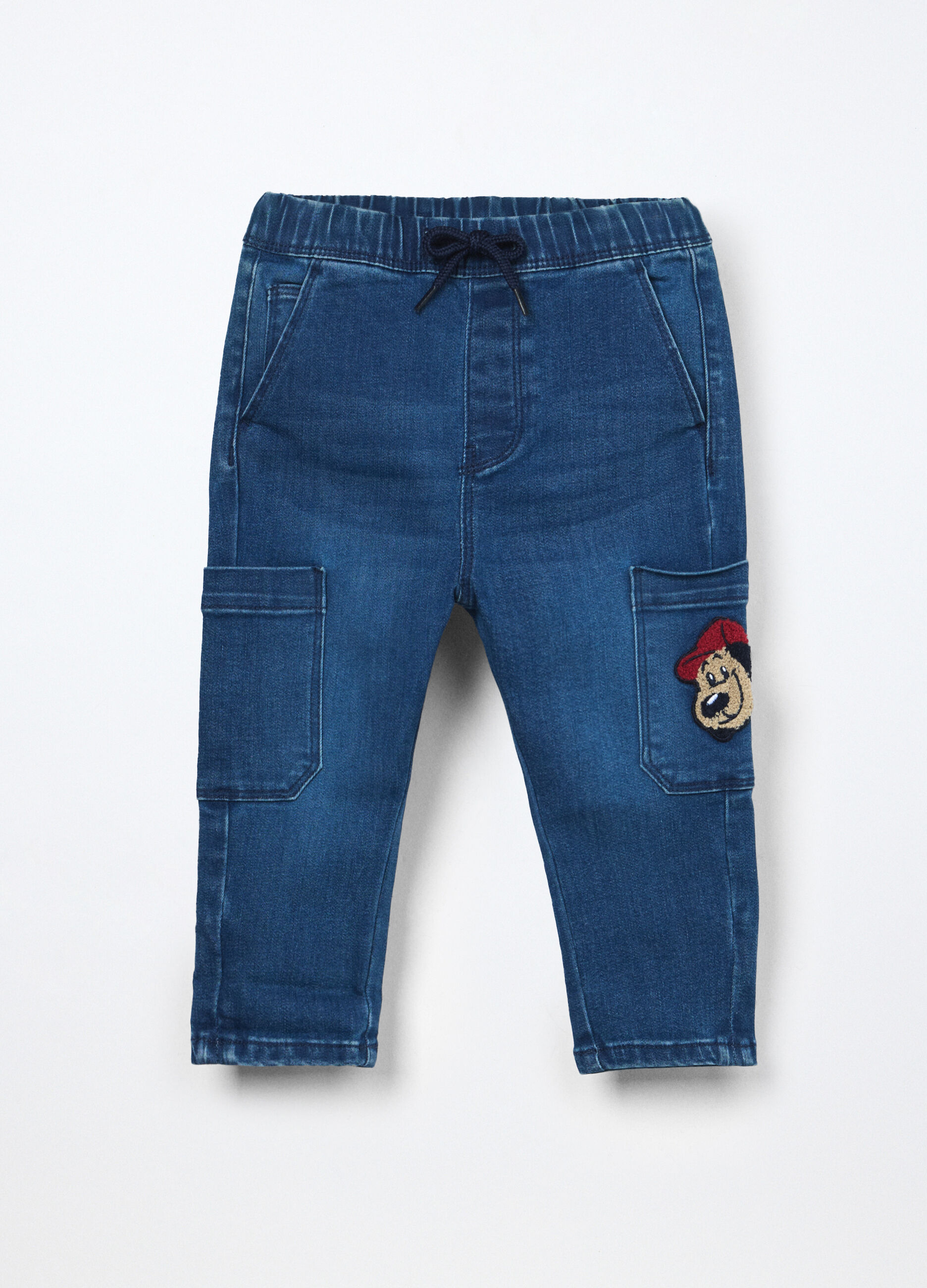 Pantaloni cargo in denim di misto cotone neonato_0