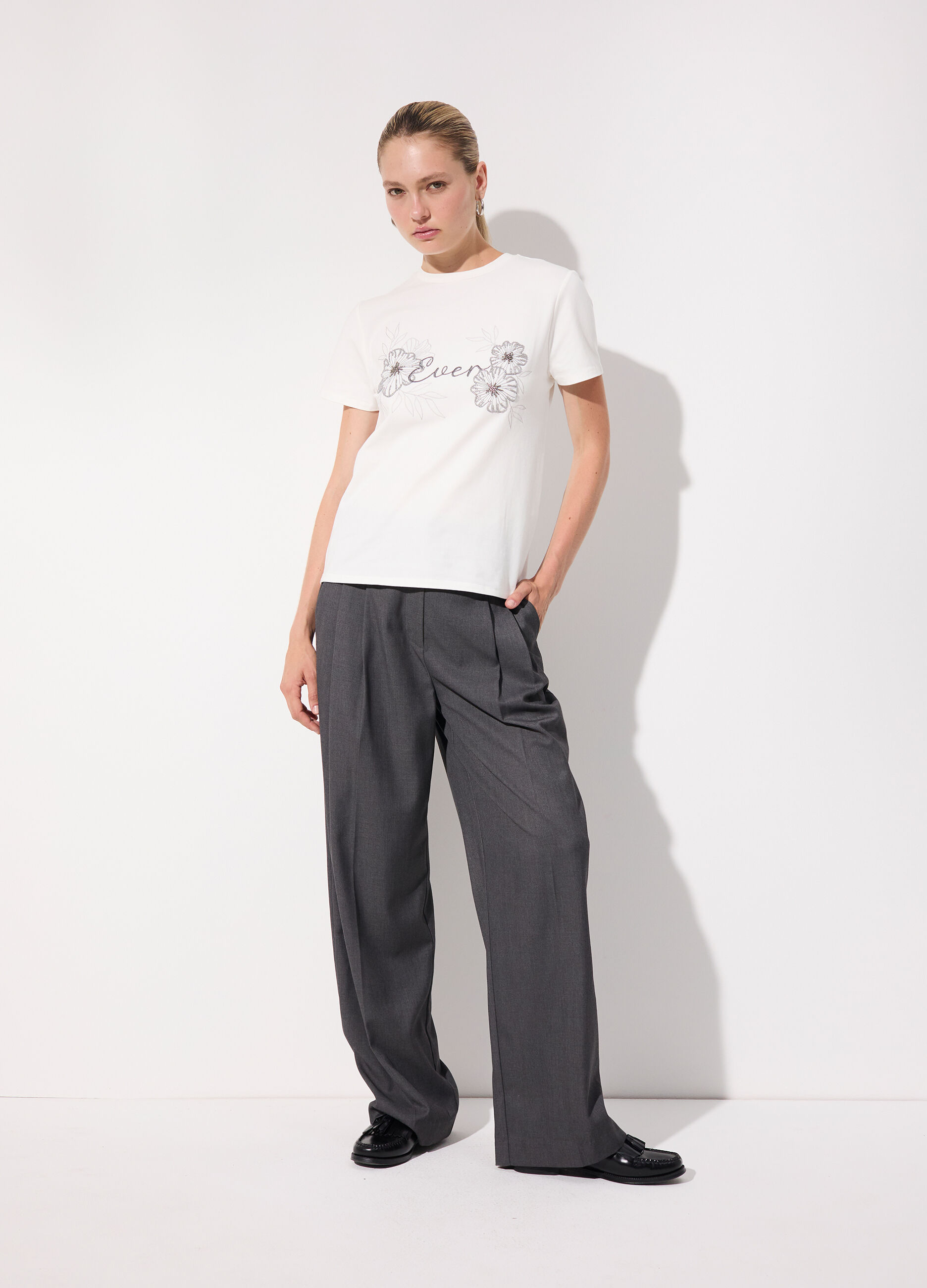 Pantaloni palazzo in misto lana donna_0