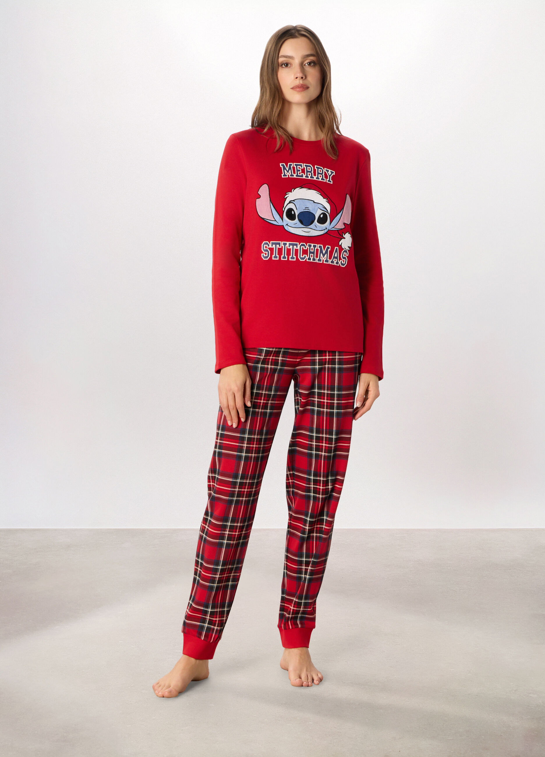 Set pigiama lungo in interlock di puro cotone donna_0