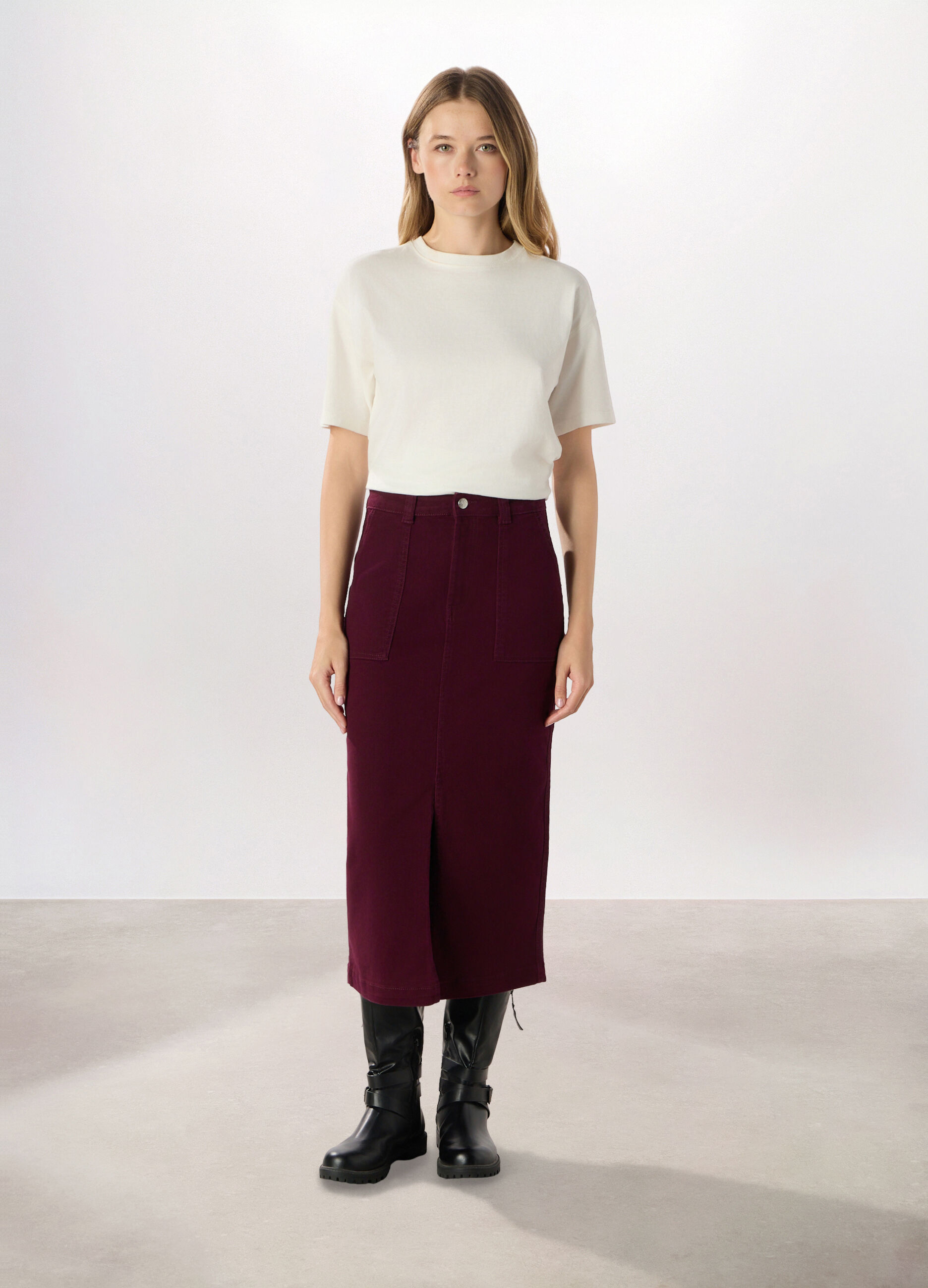 Gonna lunga in denim di cotone stretch donna_0