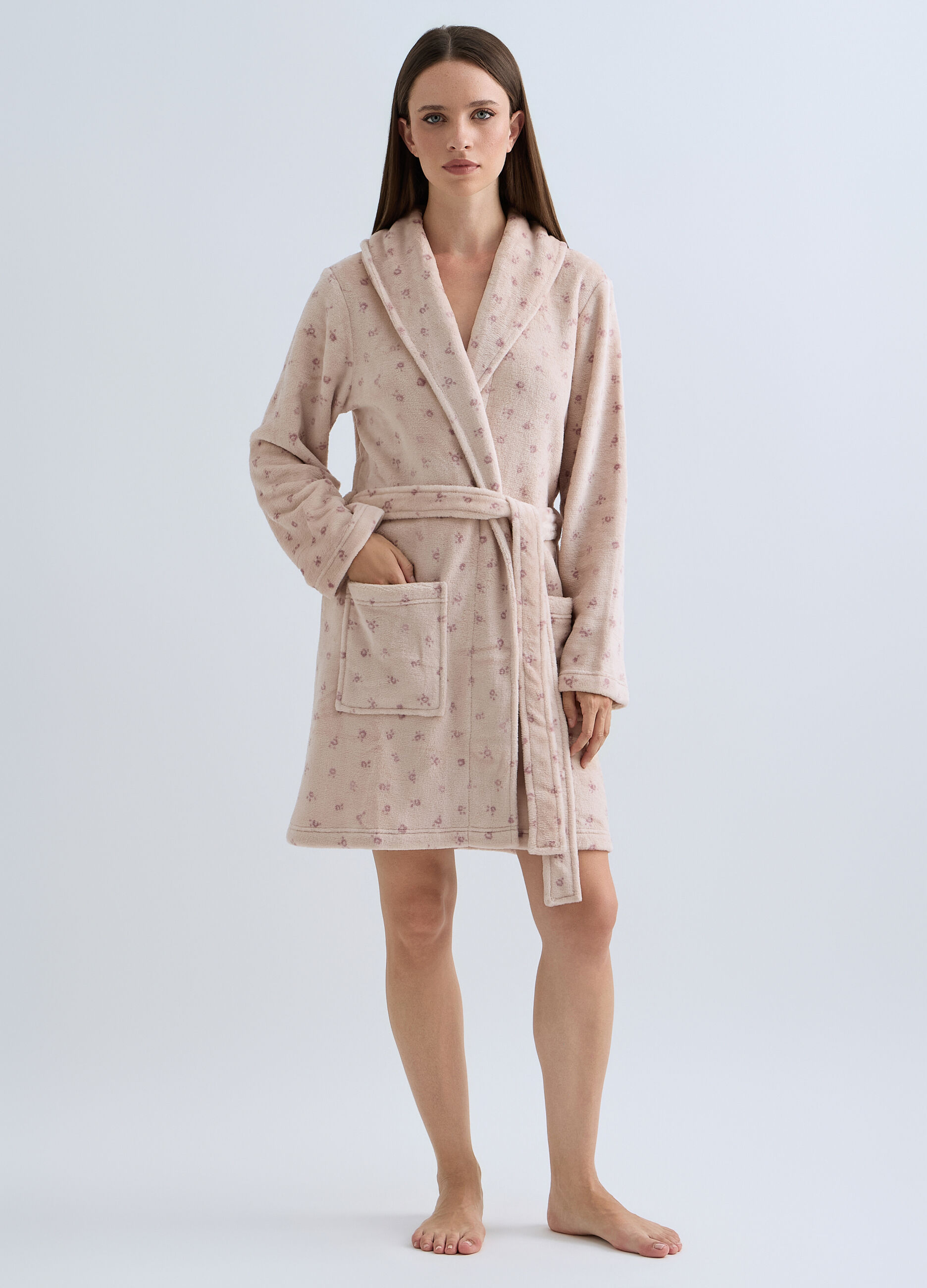 Vestaglia in coral fleece con stampa donna_0