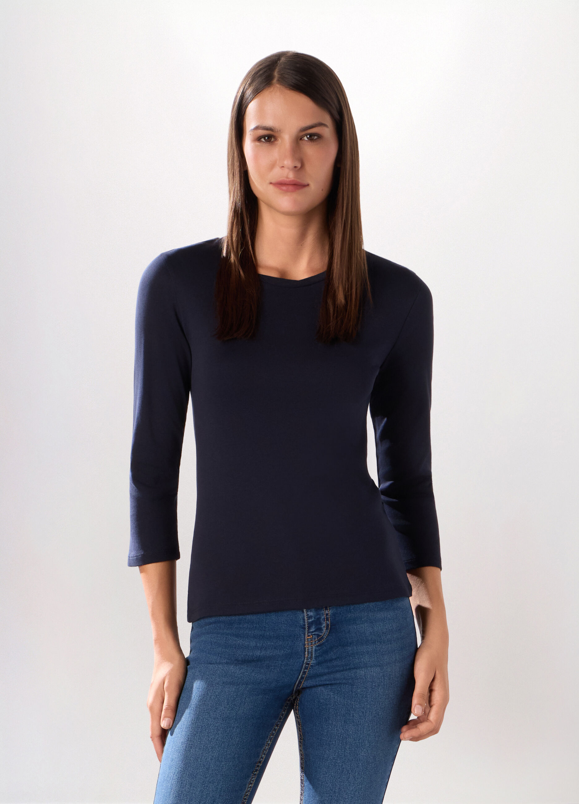 T-shirt in costina di puro cotone donna_0