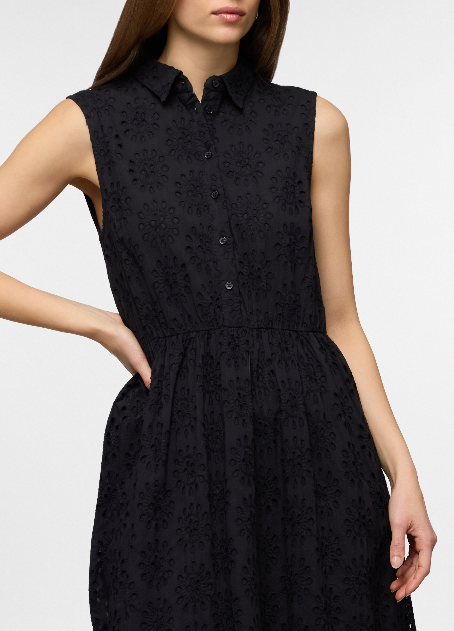 Abito lungo ricamato in puro cotone donna_2