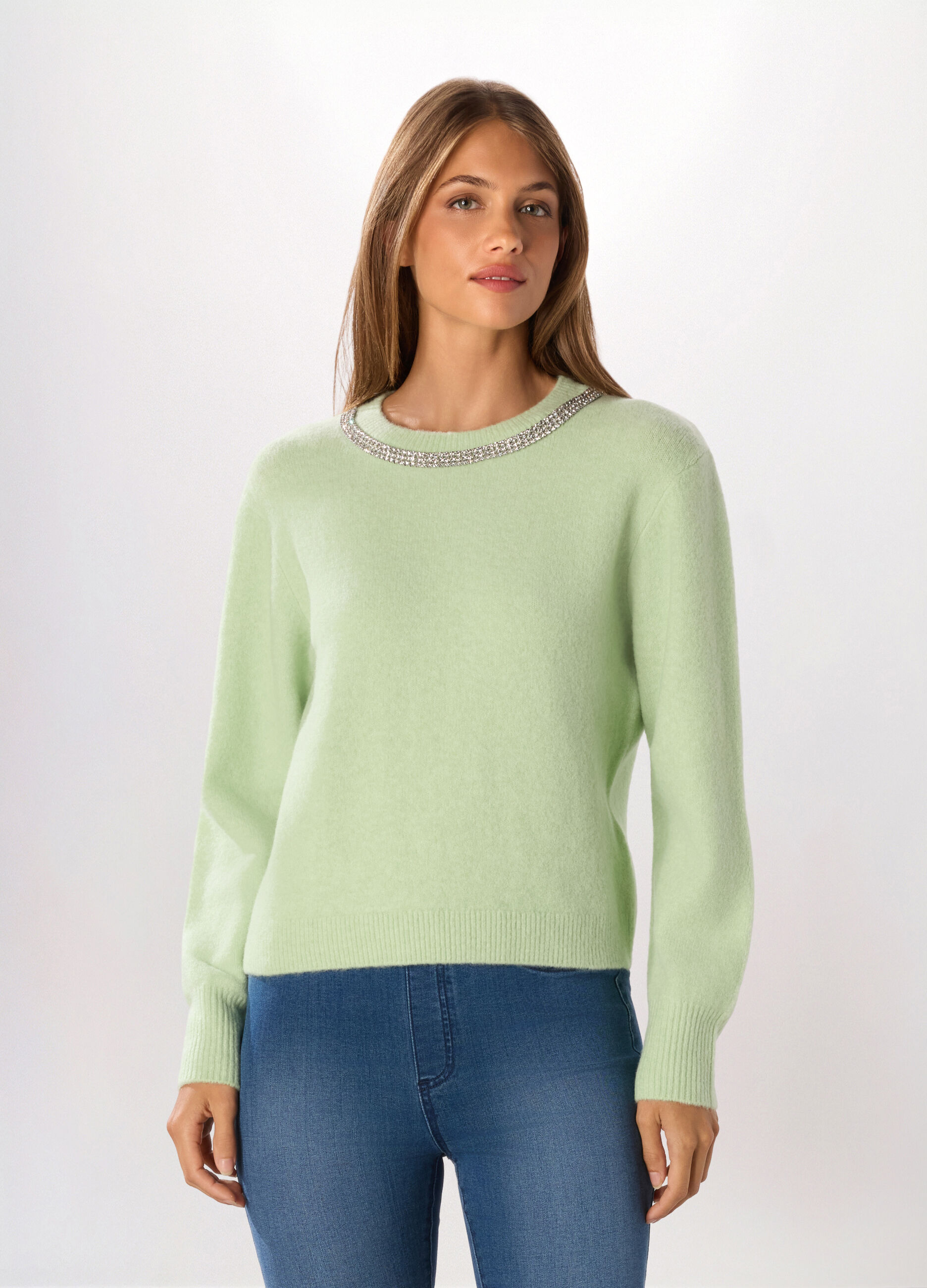 Pullover tricot misto lana con strass donna_0