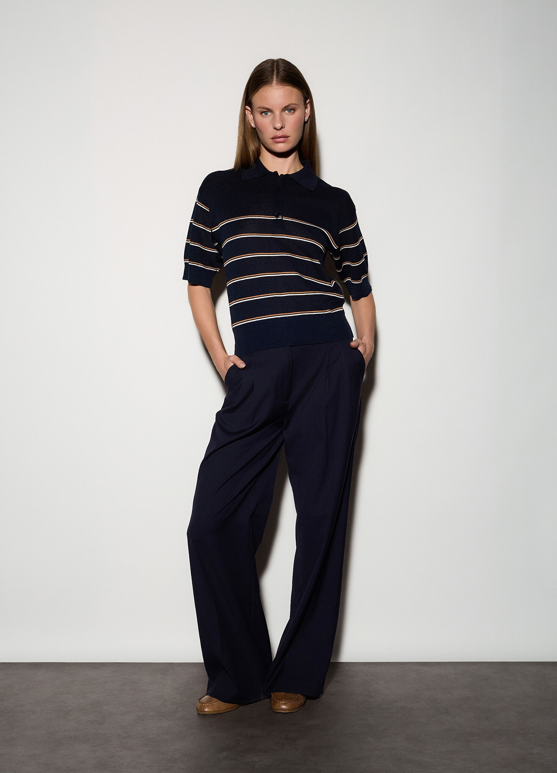 Pantaloni straight fit misto lana donna_0