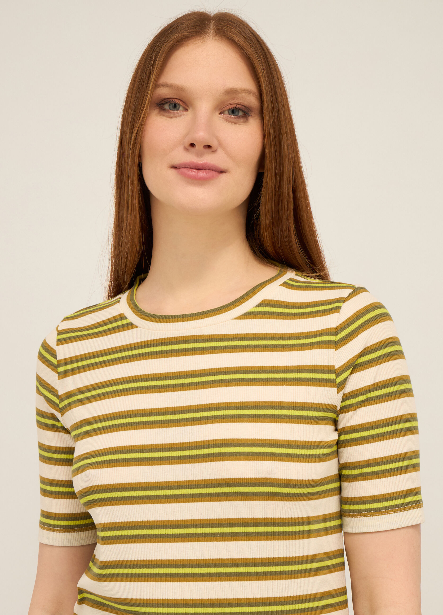 T-shirt in costina di misto cotone stretch donna_2
