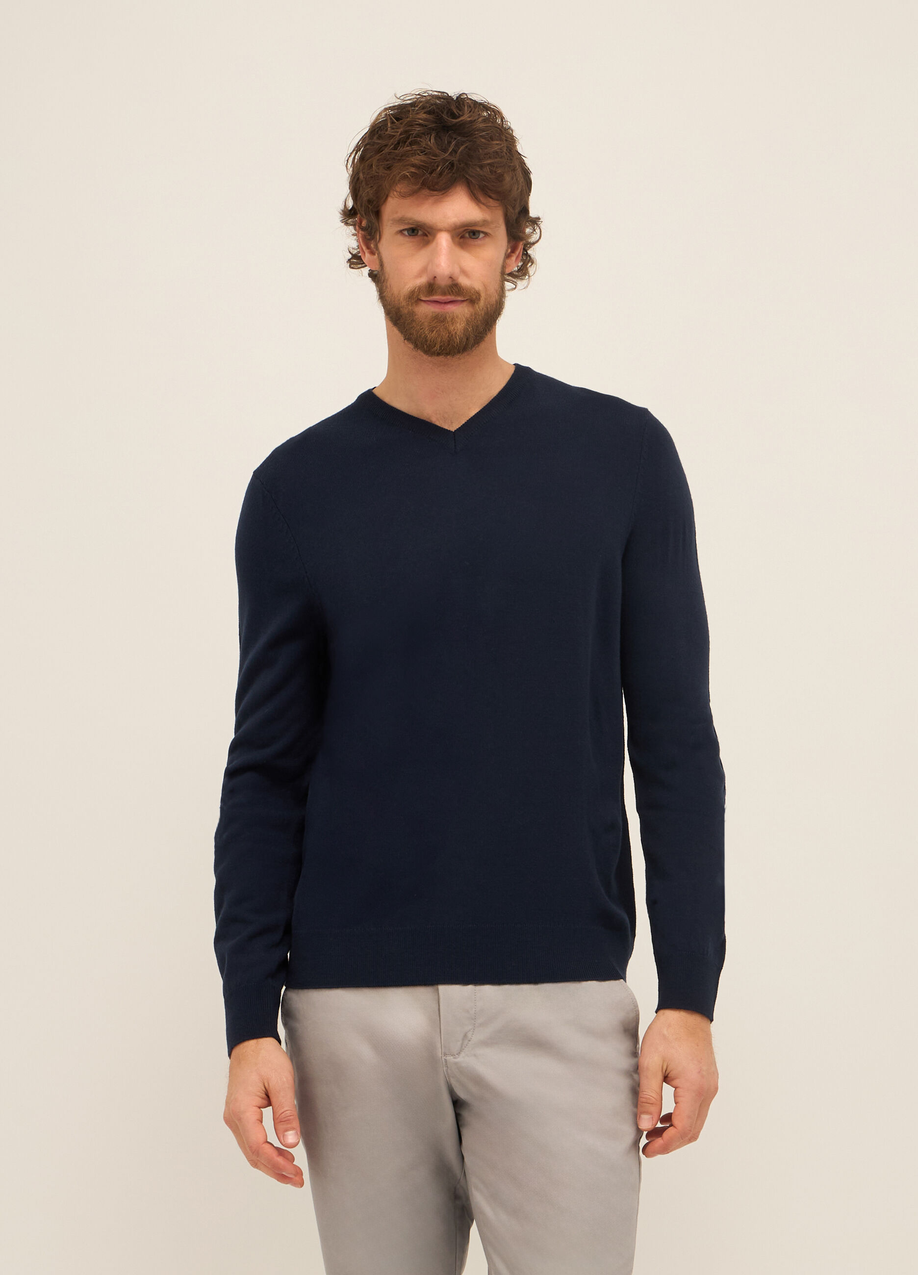 Maglione collo a V a maniche lunghe uomo_0