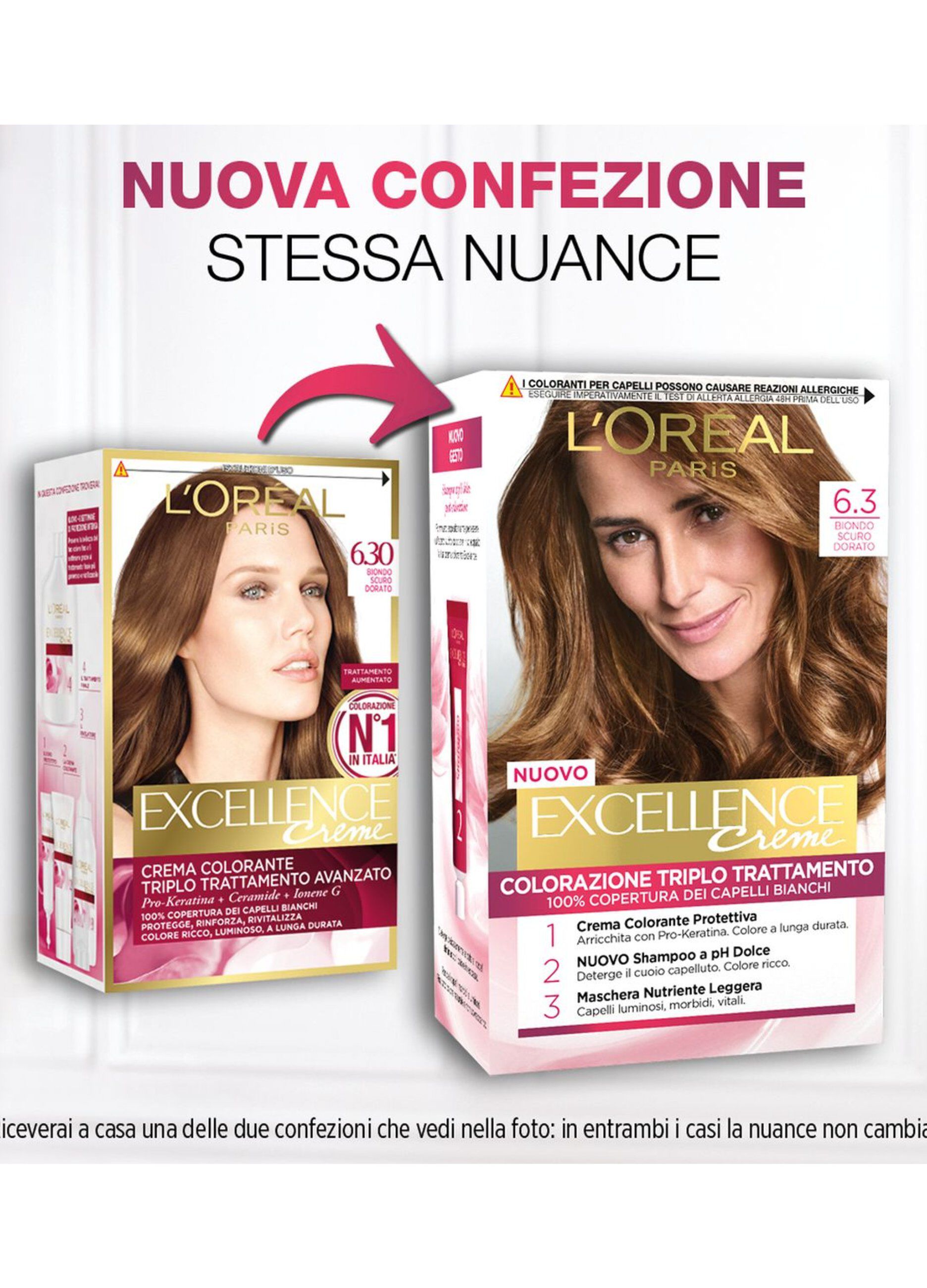 L'Oréal Paris Tinta Capelli Excellence, Copre i capelli bianchi, colore ricco, luminoso e a lunga durata, 6.3 Biondo Scuro Dorato._2