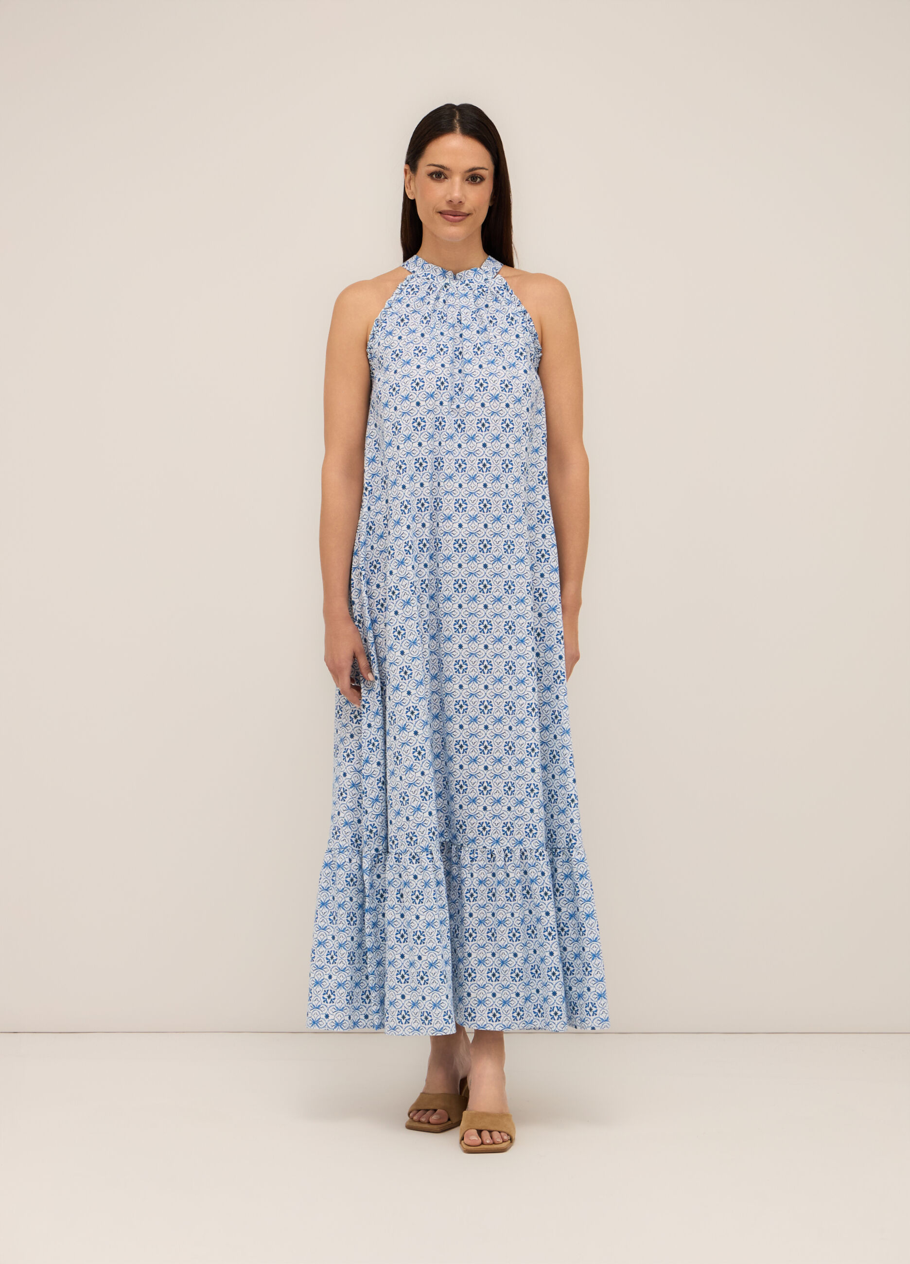 Abito lungo smanicato in misto lino donna_0