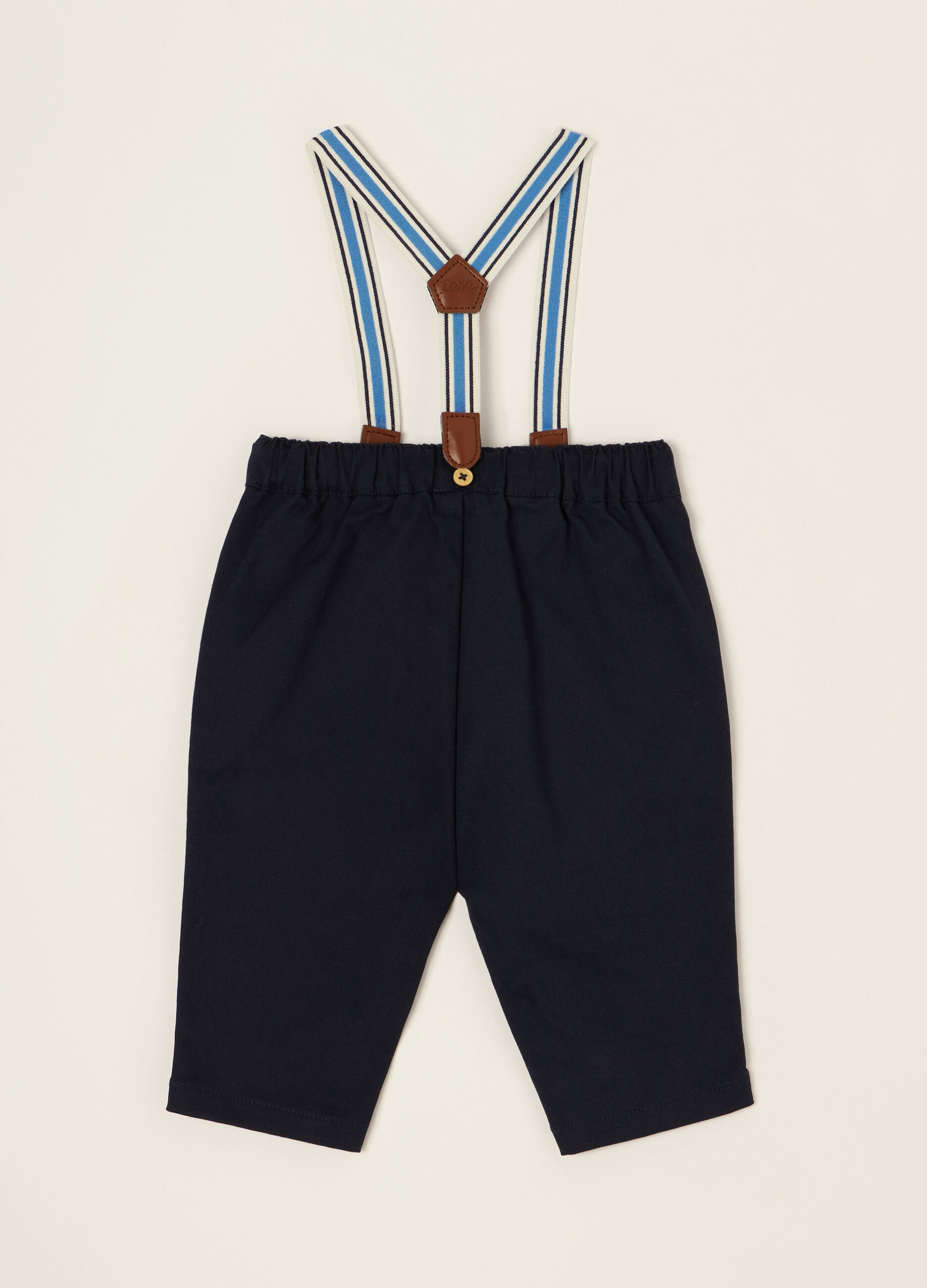 Pantaloni blu con bretelle in cotone elasticizzato_1