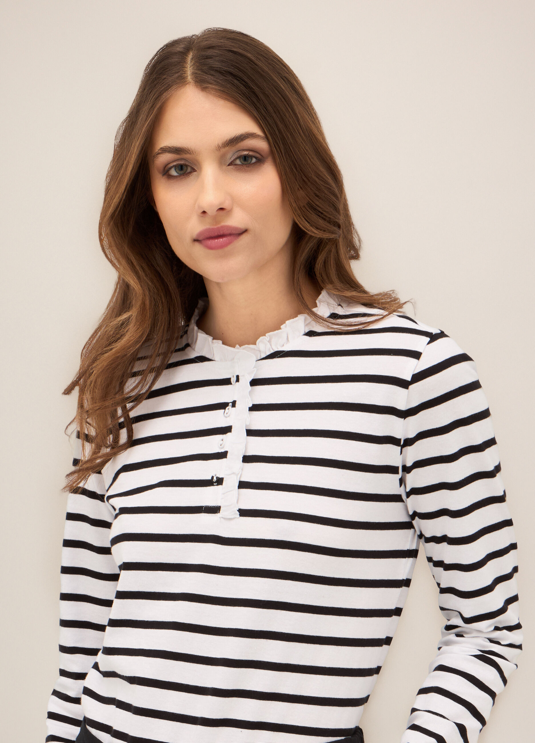 T-shirt a righe in puro cotone donna_2