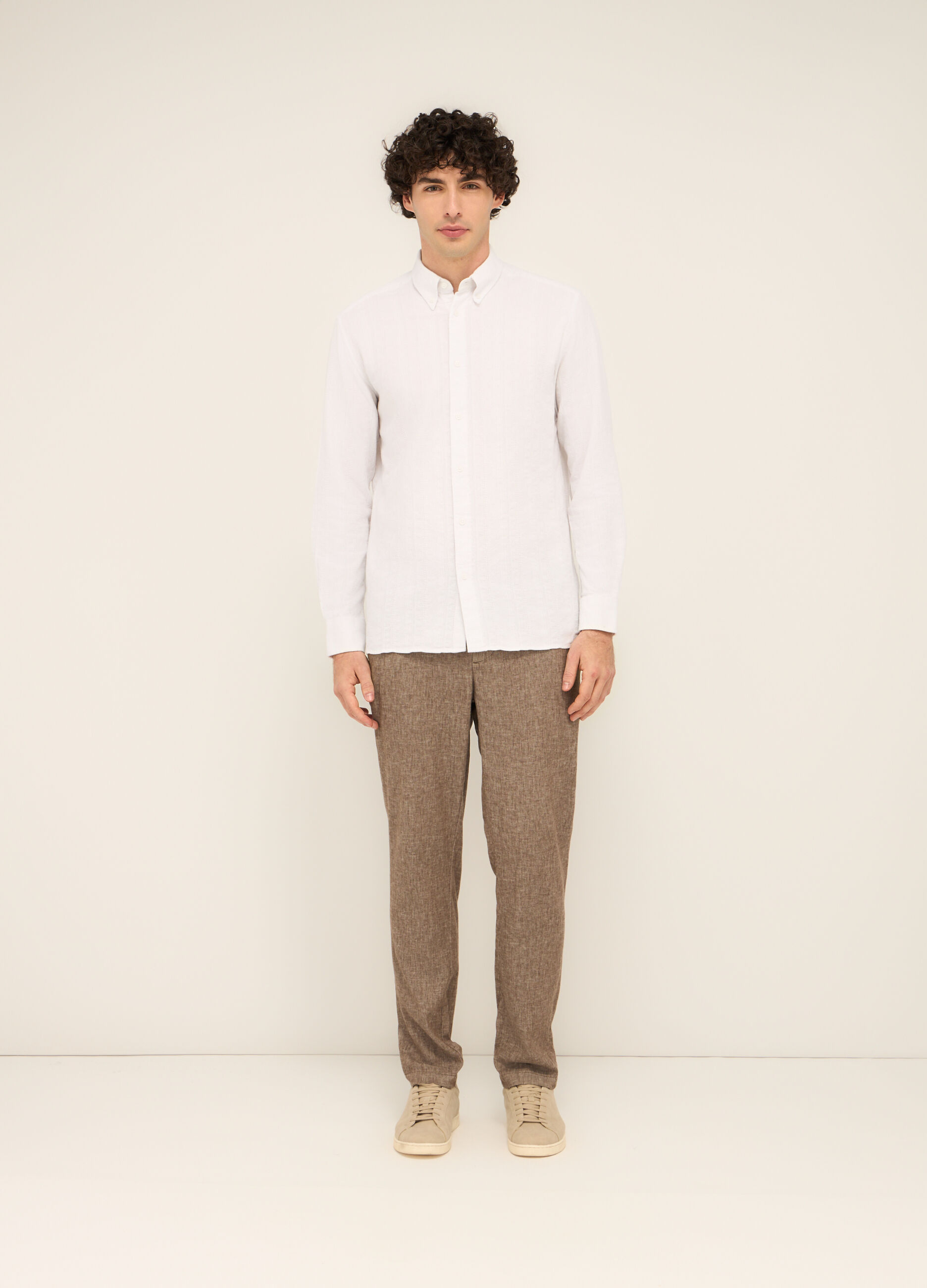 Pantaloni chino in cotone e lino stretch uomo_0