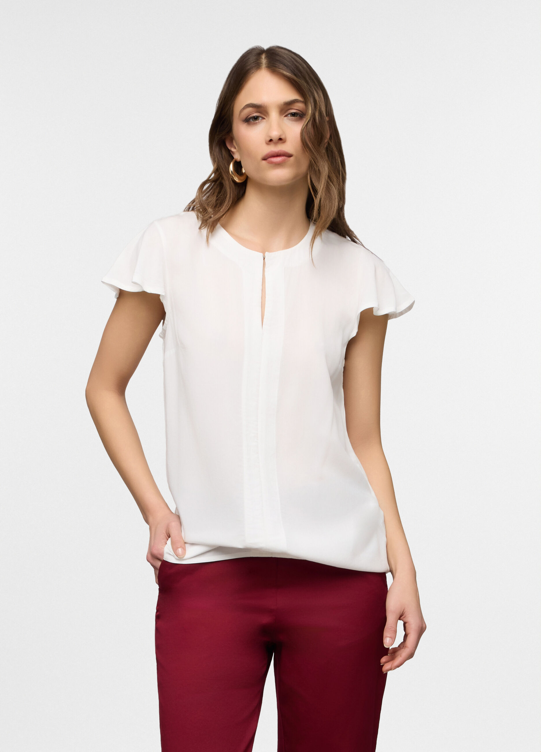 Blusa girocollo Fit Regular in pura viscosa donna_0