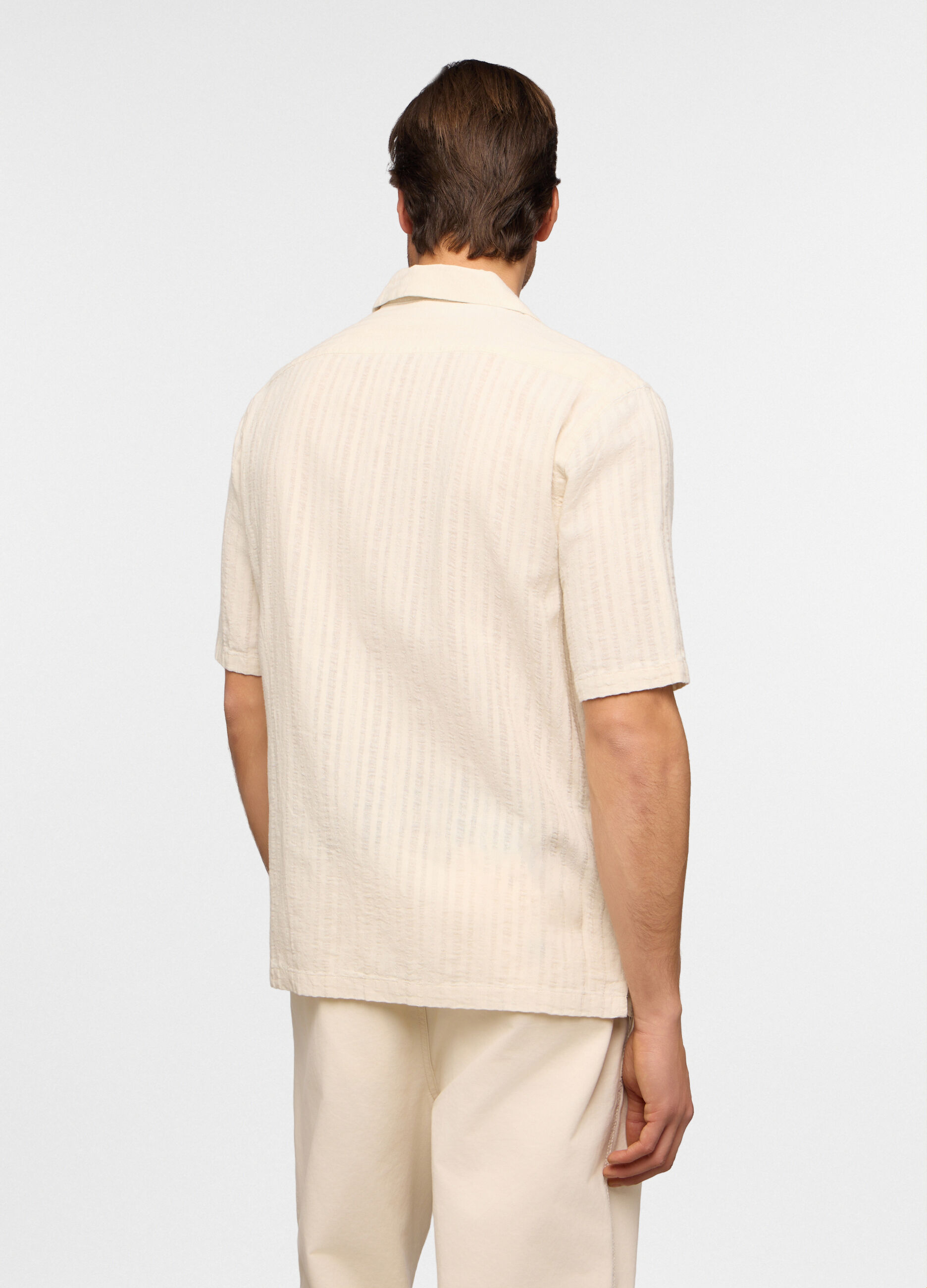 Camicia bowling a maniche corte in cotone e lino uomo_1