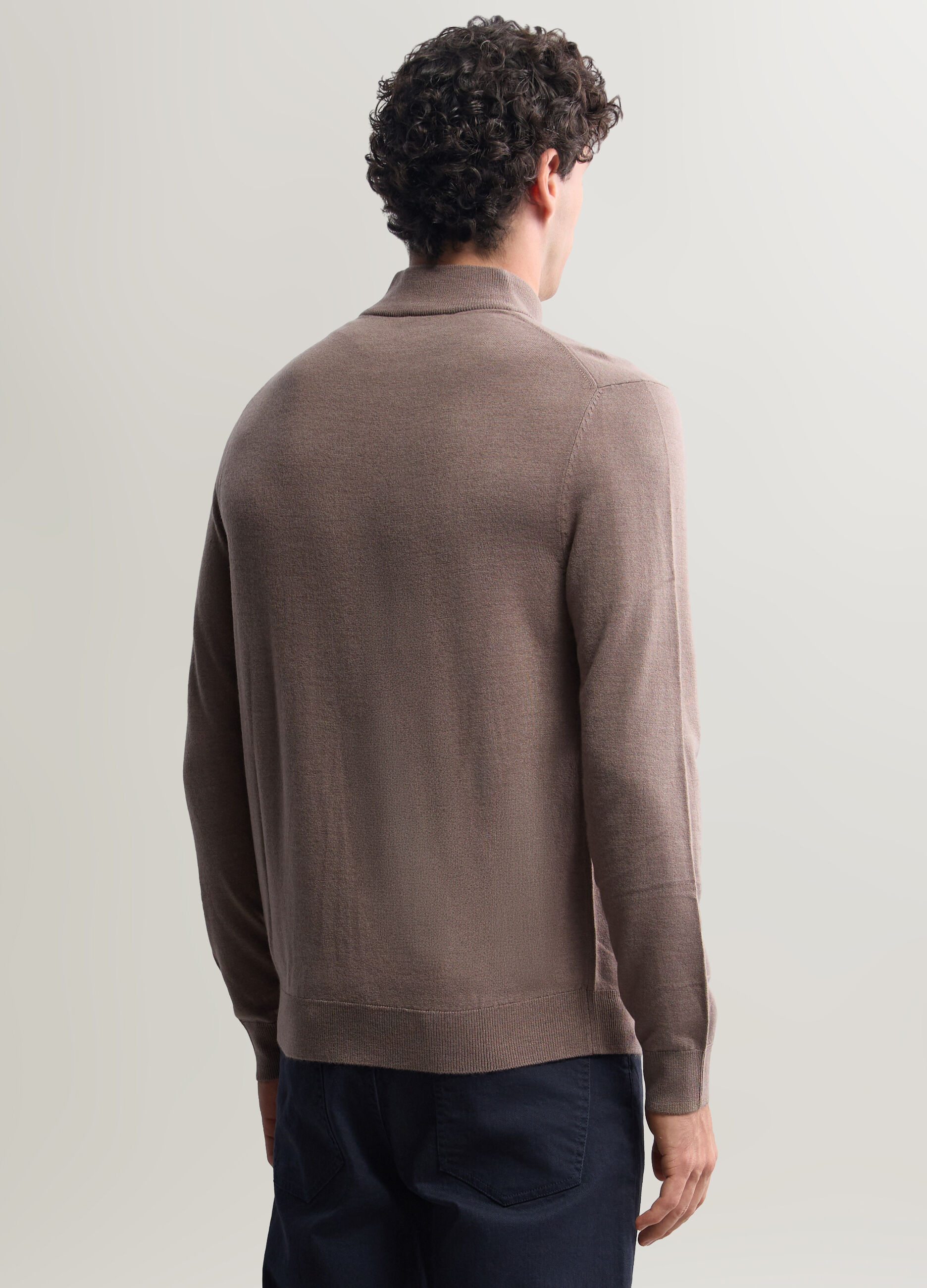 Maglione con mezza zip in maglia rasata uomo_1