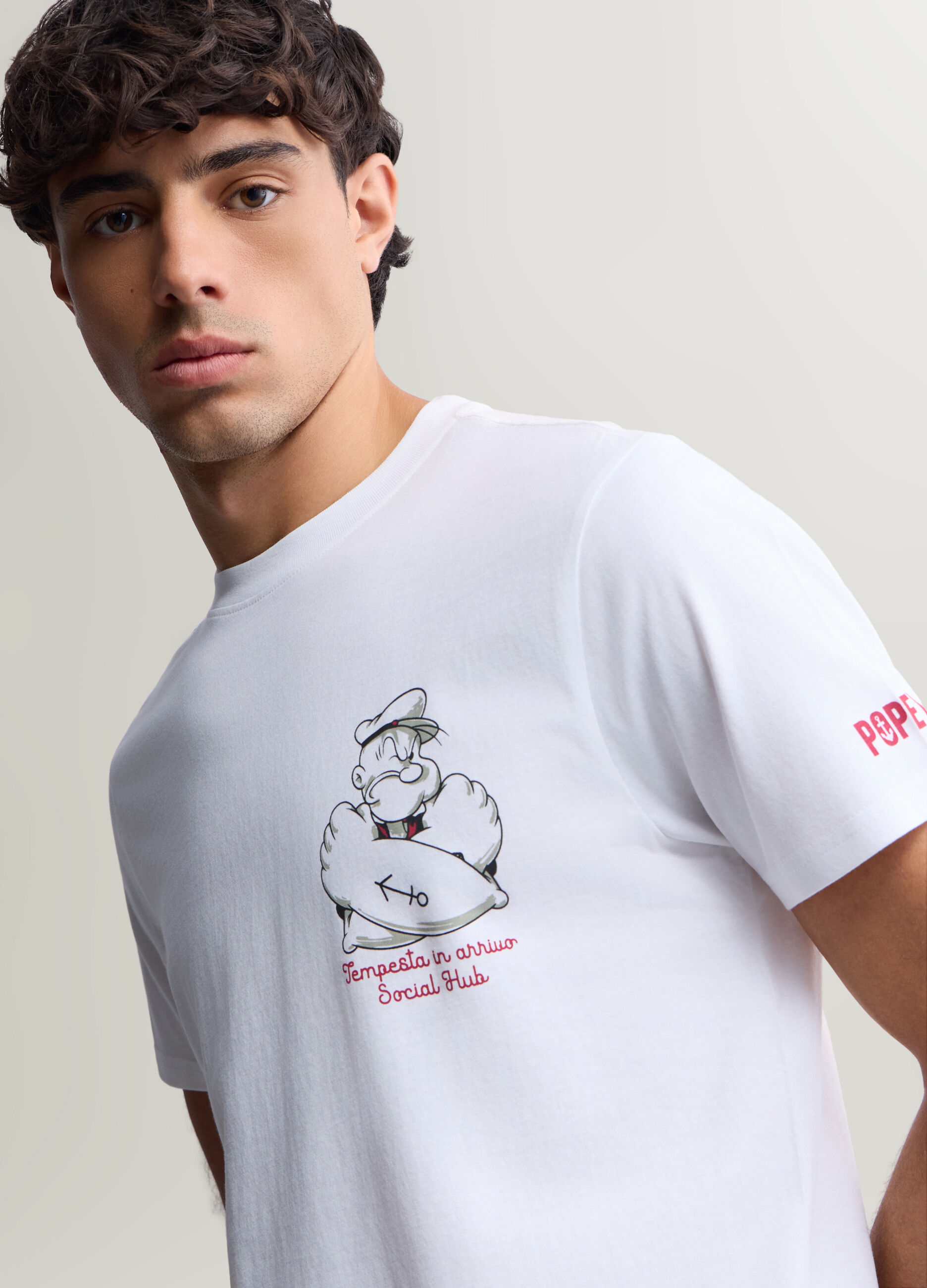 T-shirt girocollo in cotone con stampa Braccio di ferro uomo_2