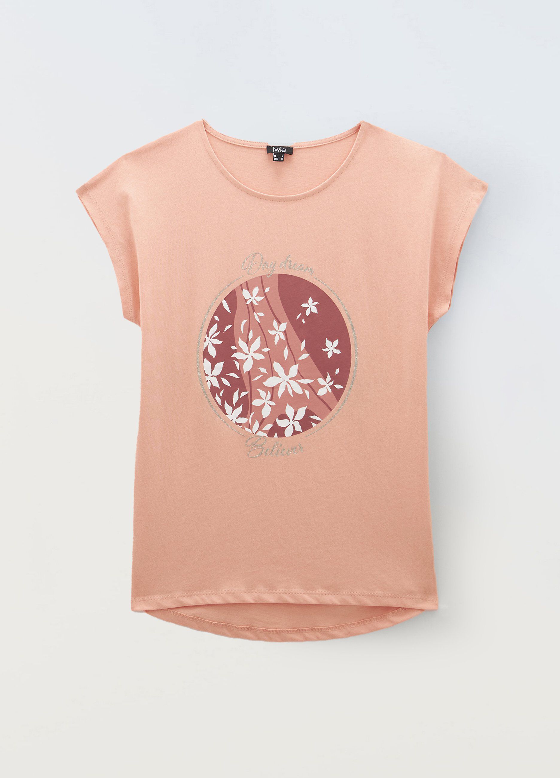 T-shirt in puro cotone con stampa glitter donna_0