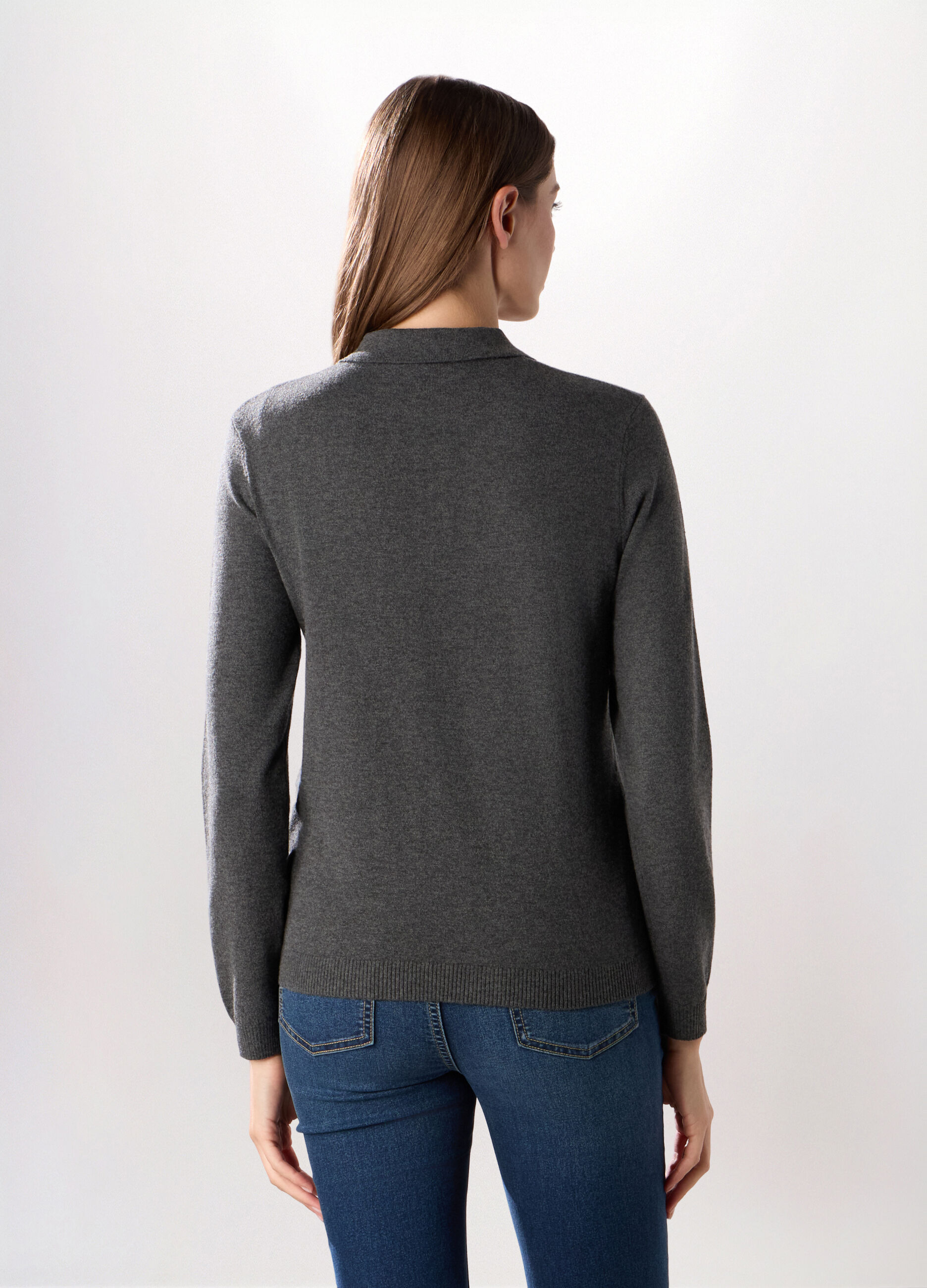 Polo tricot a maniche lunghe misto lana donna_1