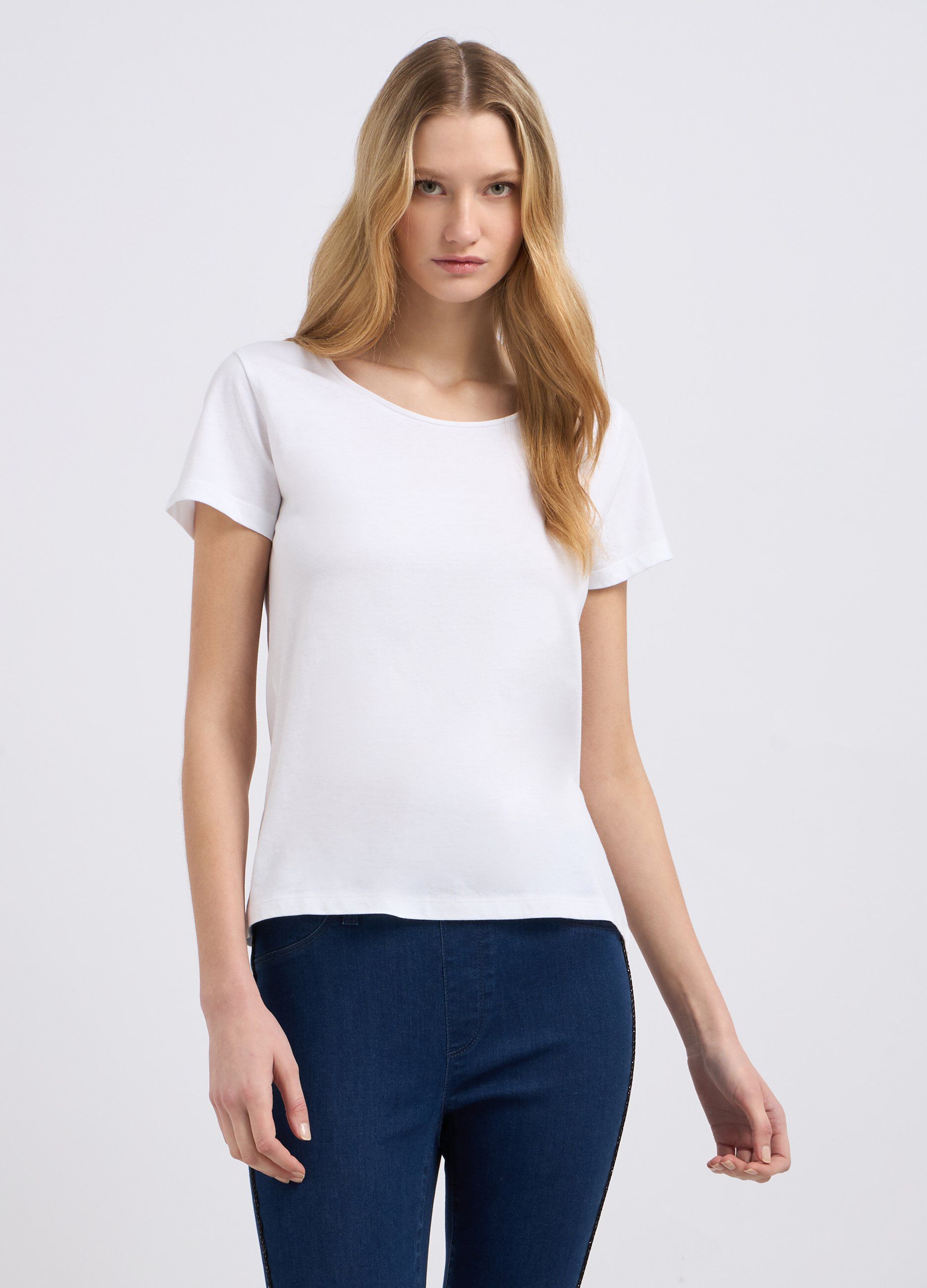 T-shirt in puro cotone tinta unita donna_0