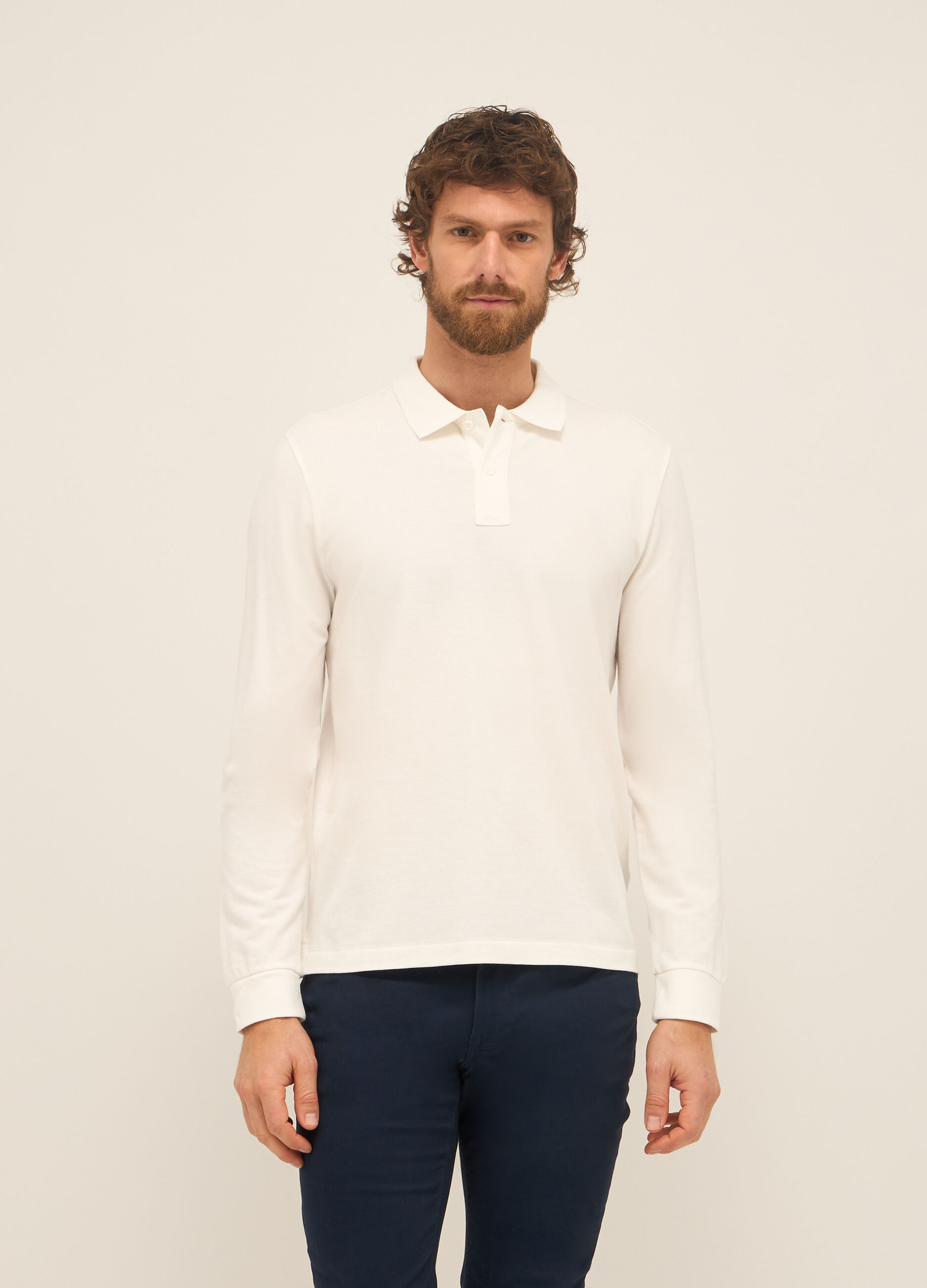 Polo a maniche lunghe in puro cotone uomo_0