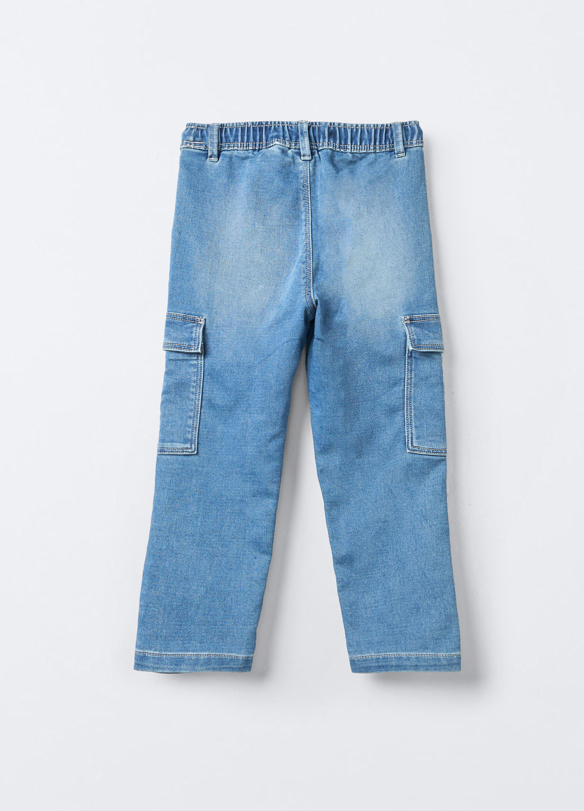 Pantaloni cargo in denim misto cotone stretch Straight Fit bambino_1