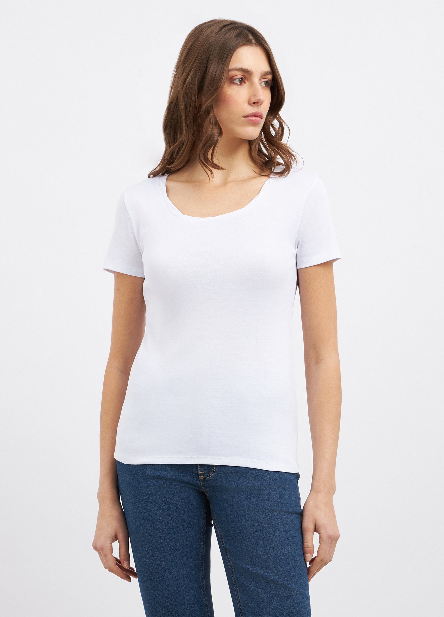 T-shirt con scollo rotondo lavorato donna_1