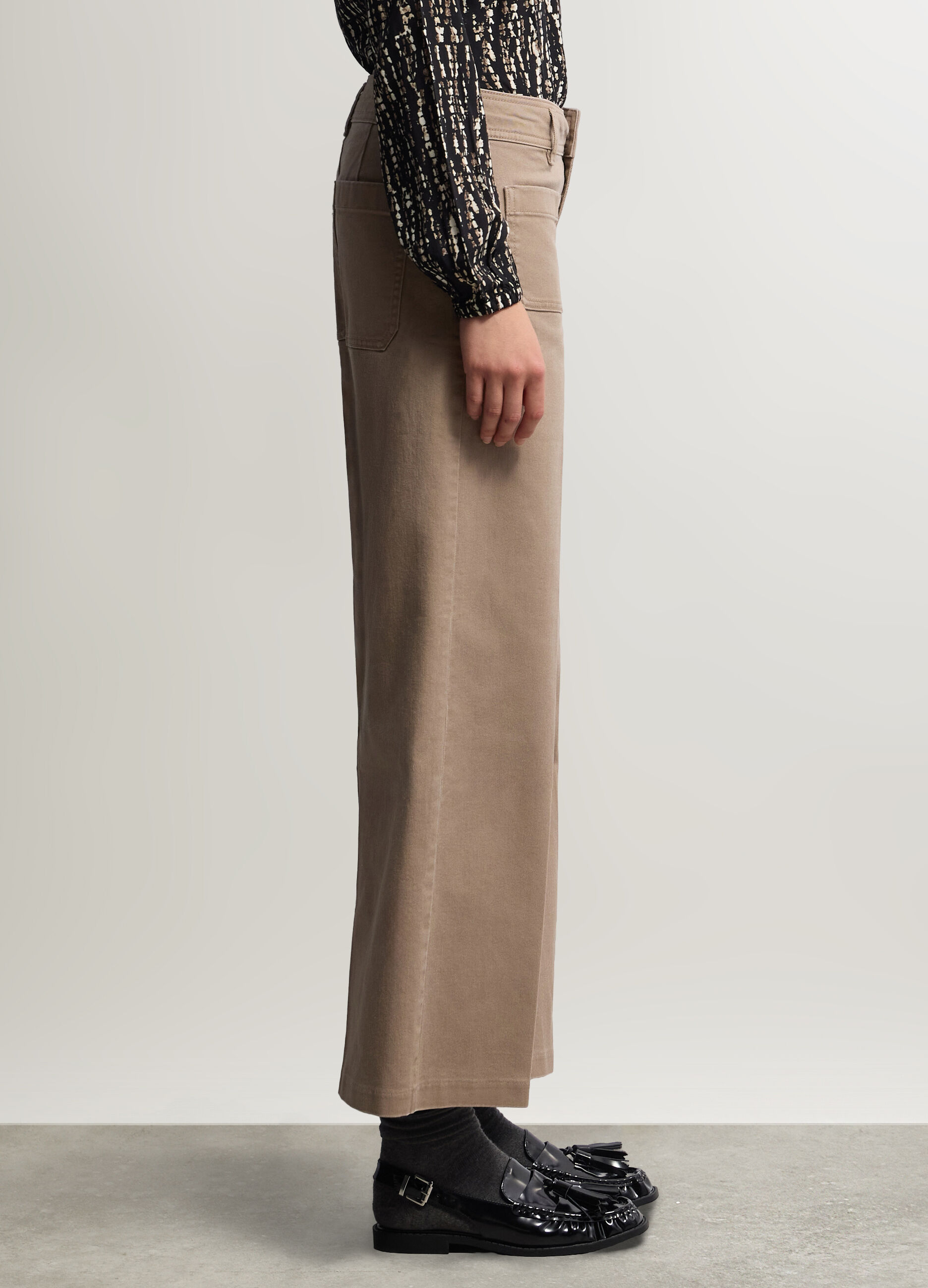 Pantaloni Culotte Fit in denim di cotone stretch donna_1