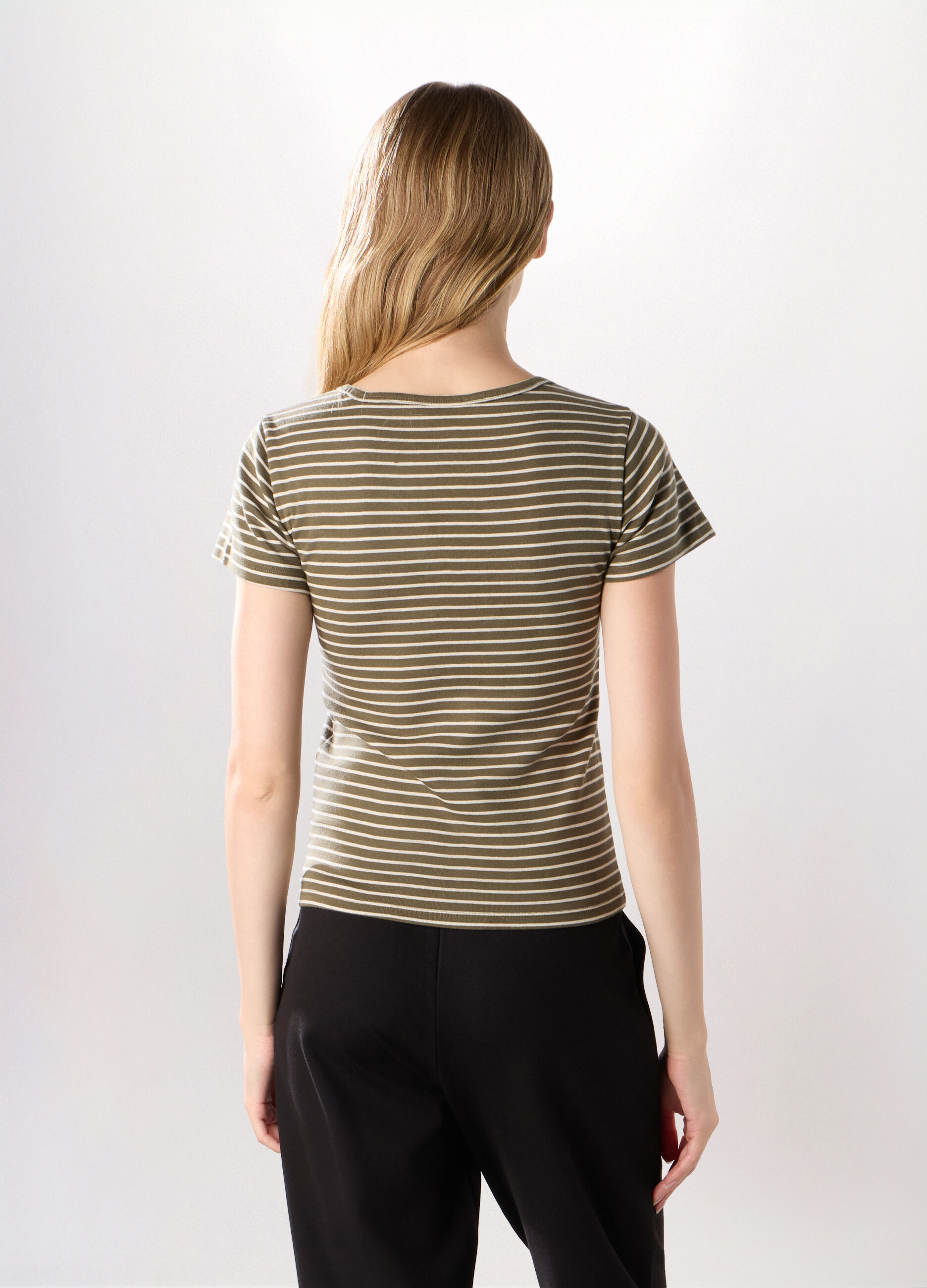 T-shirt in costina di puro cotone donna_1