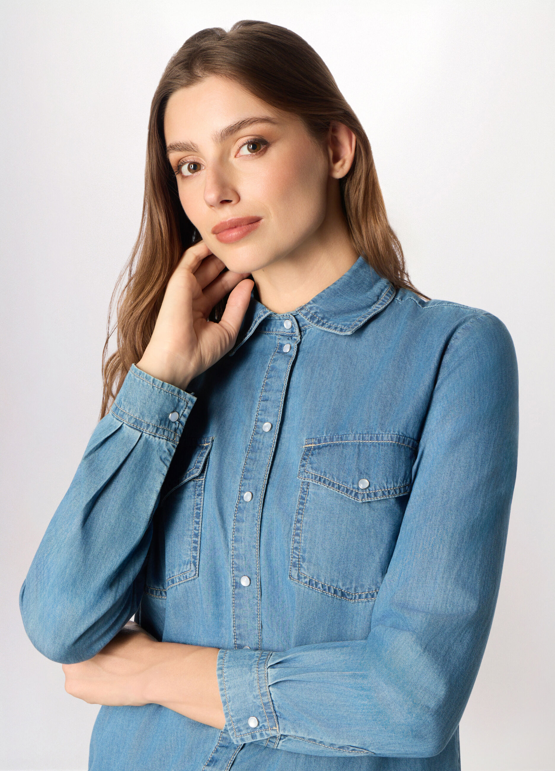 Camicia in denim di puro cotone donna_2