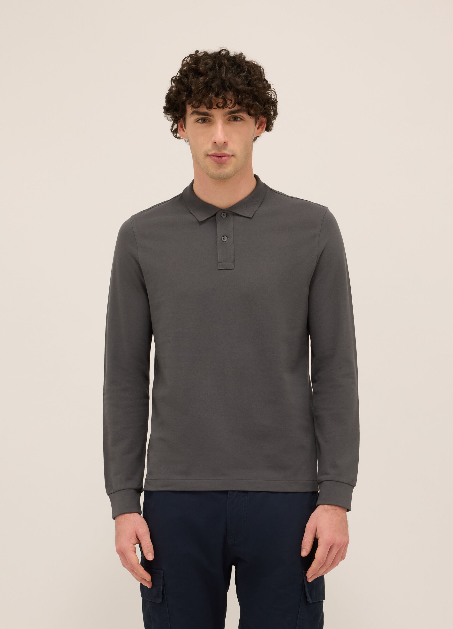 Polo a maniche lunghe in puro cotone uomo_0