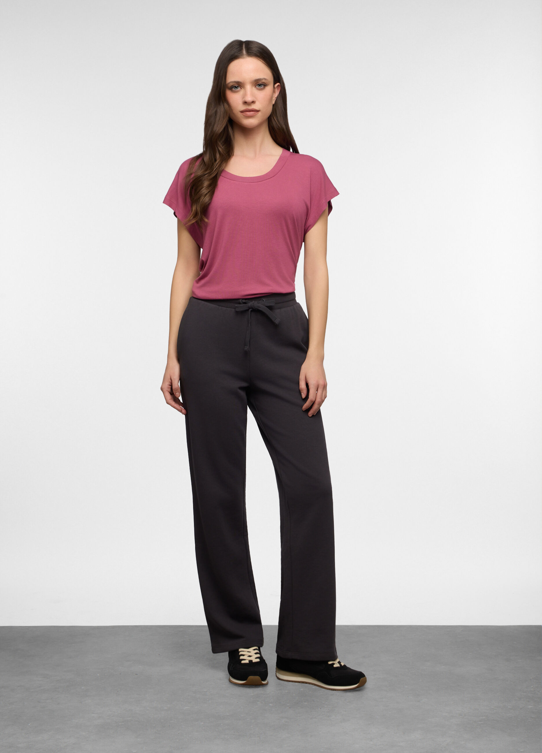 Jogger wide leg in french terry misto cotone donna_0