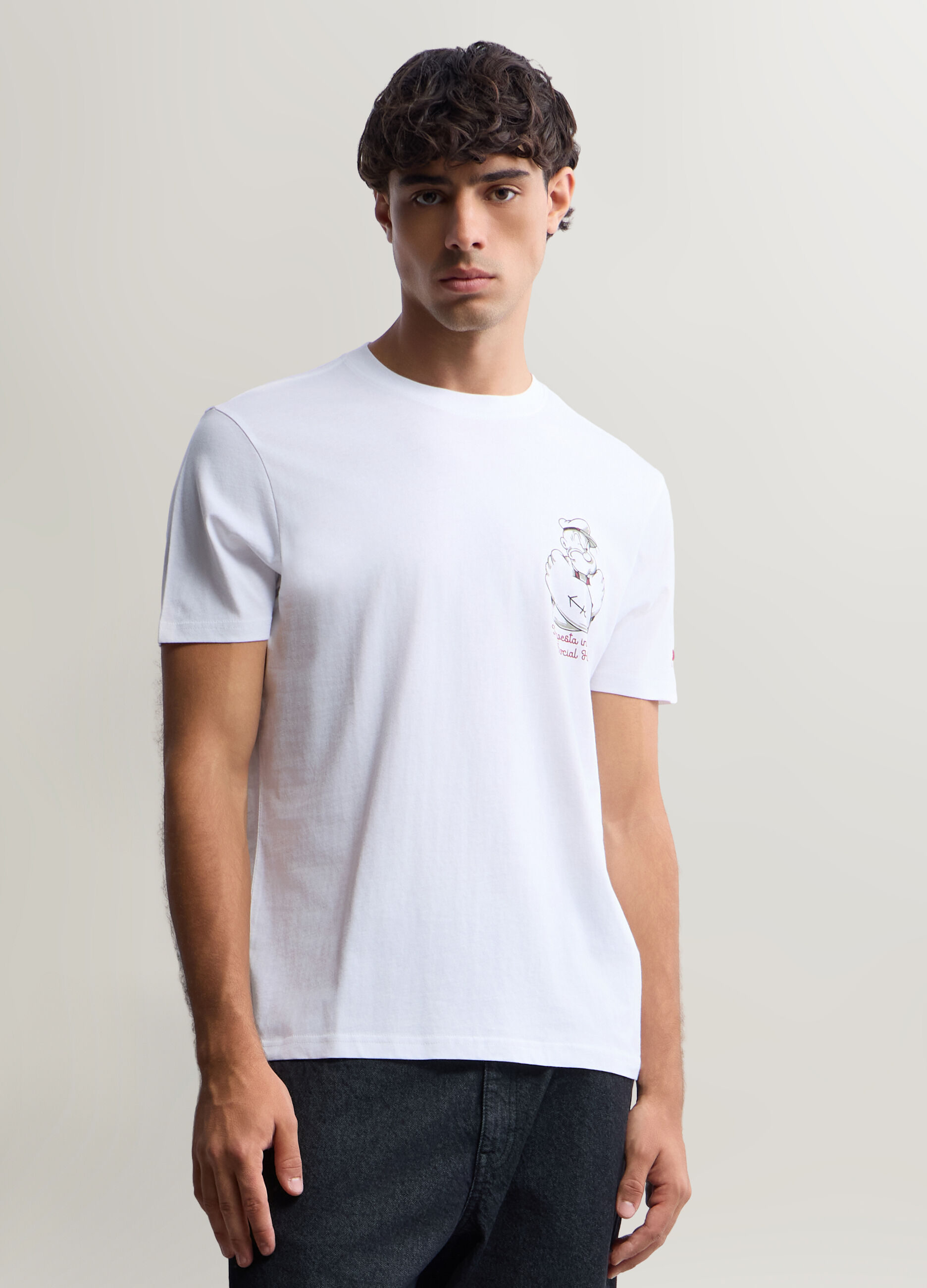 T-shirt girocollo in cotone con stampa Braccio di ferro uomo_0