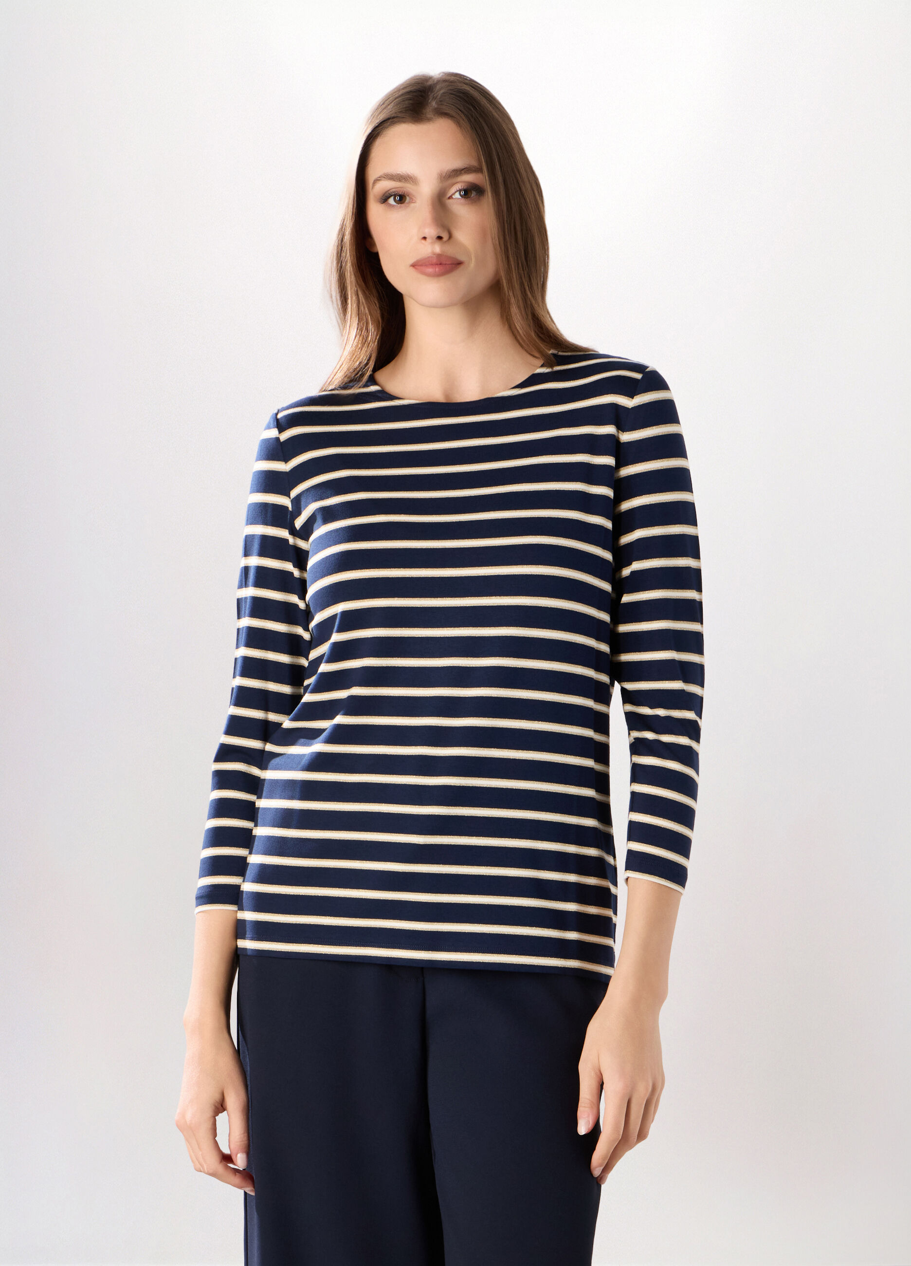 T-shirt misto viscosa a righe donna_0