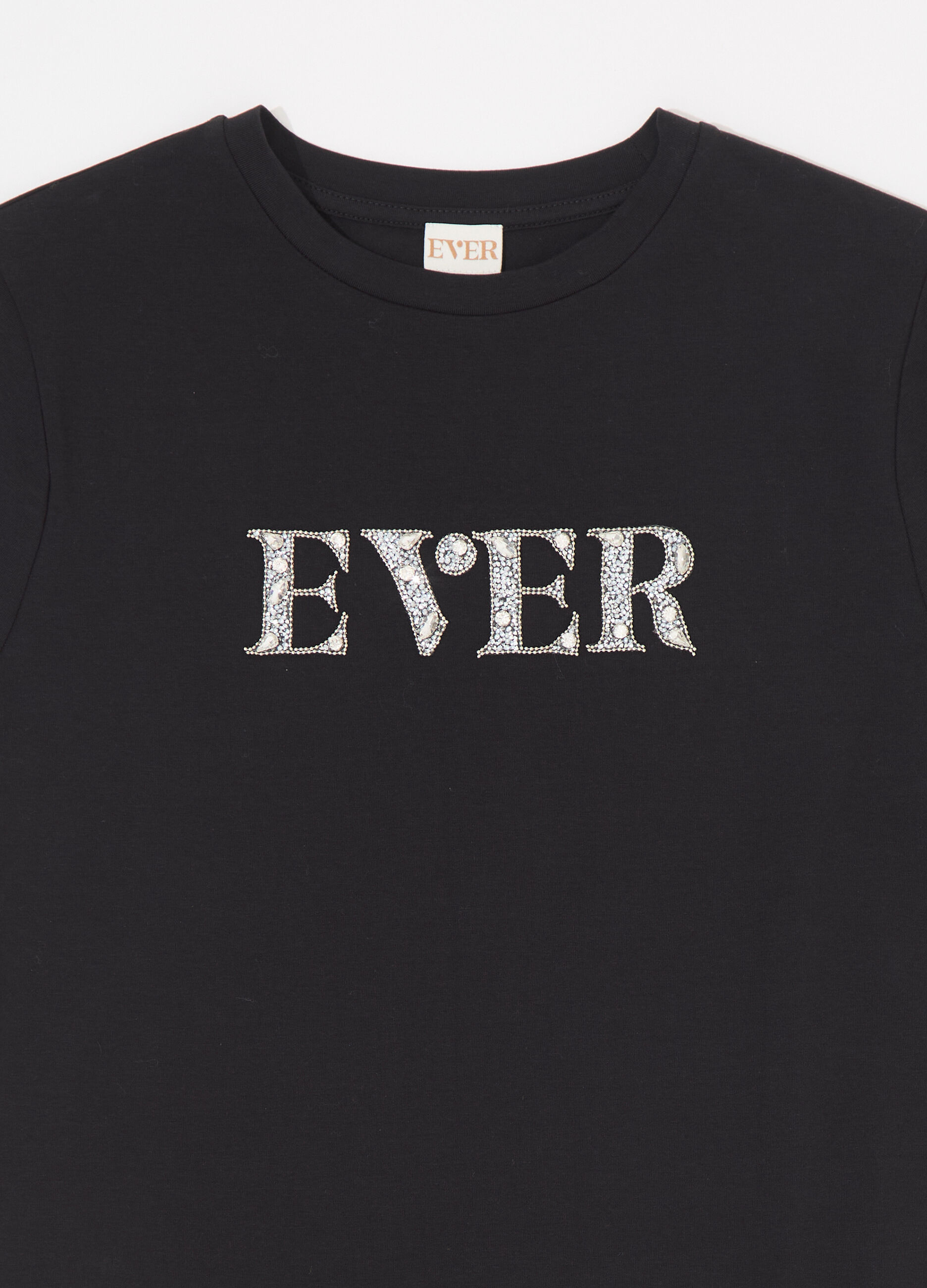 T-shirt con strass in cotone stretch donna_6