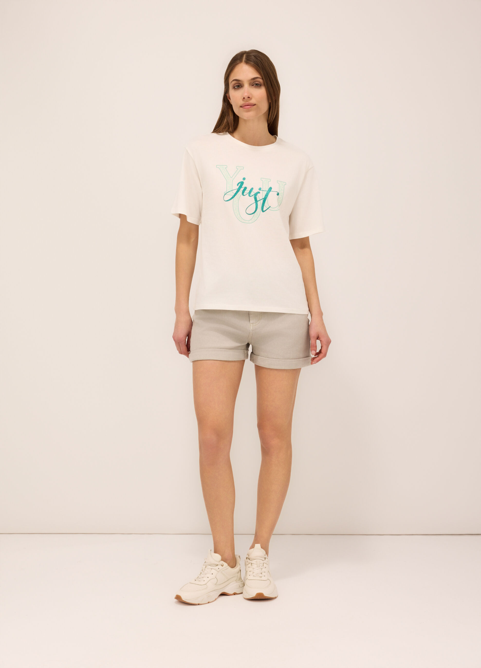 Shorts in denim di cotone stretch donna_0