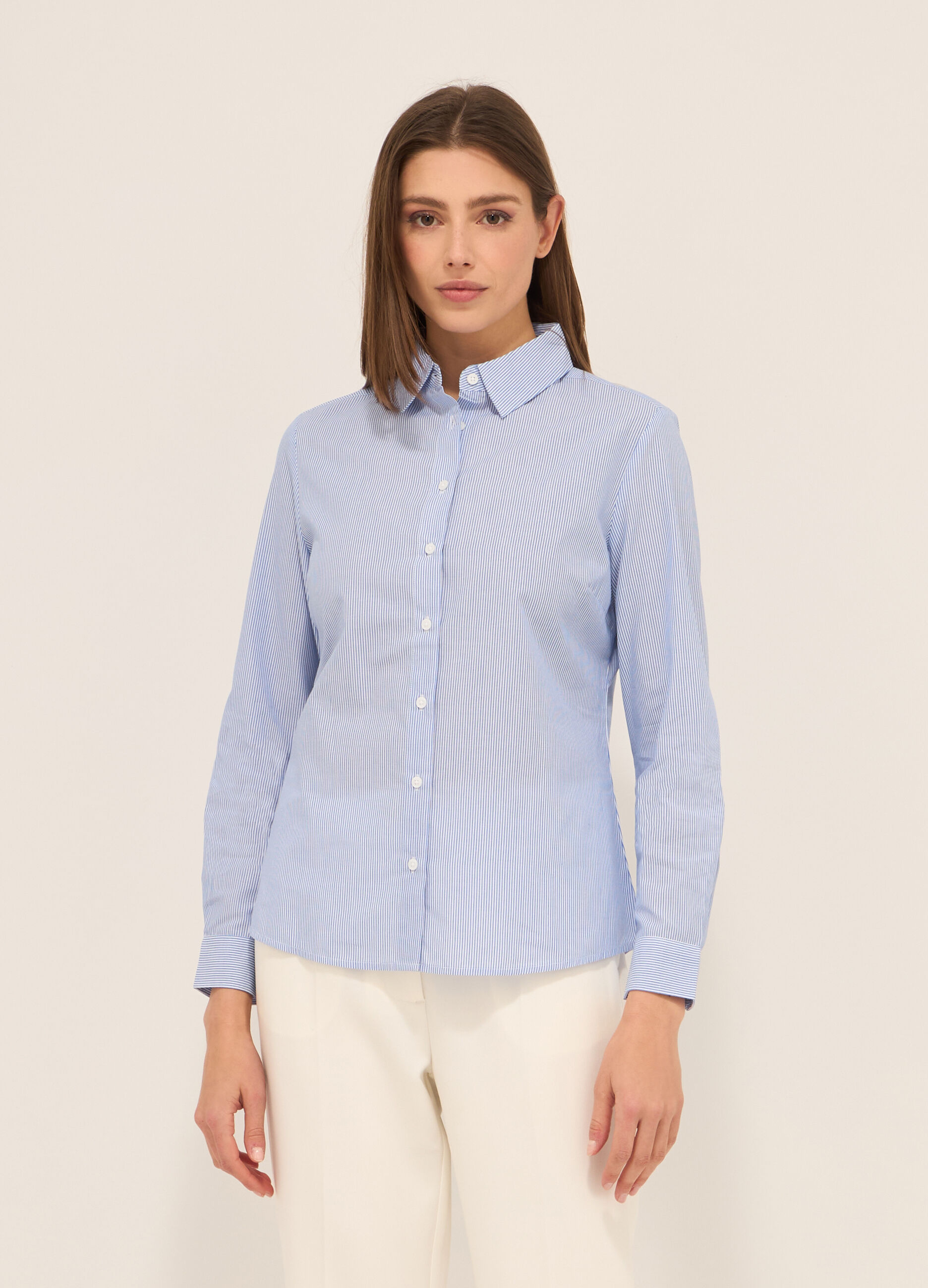 Camicia a righe in poli-cotton donna_0