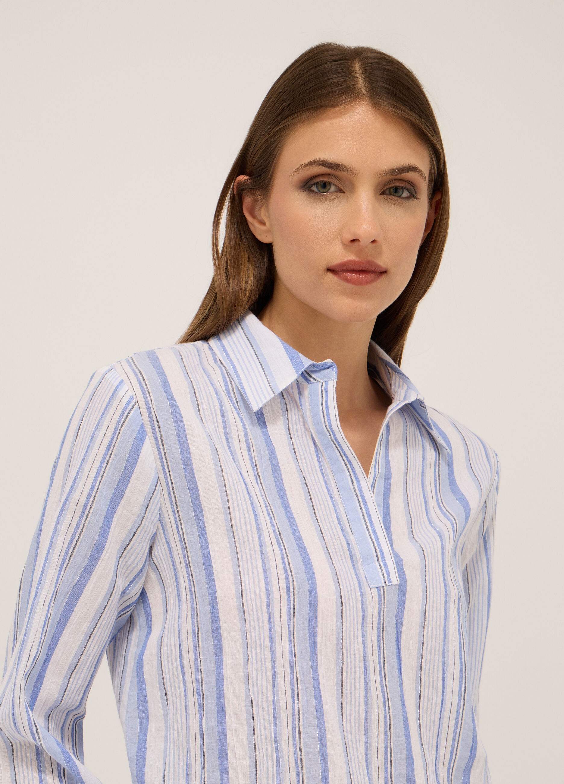 Blusa in cotone a righe donna _2