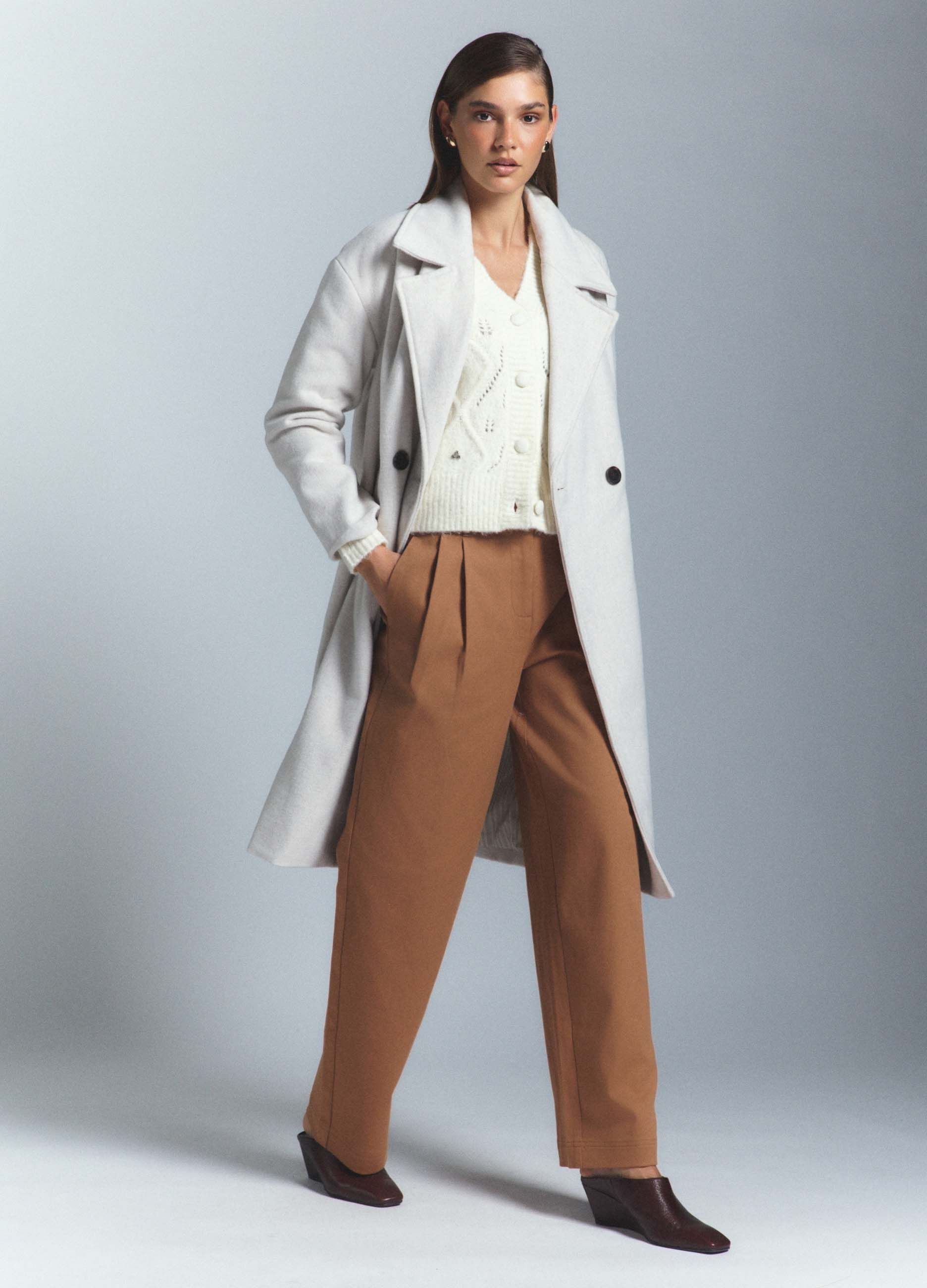 Pantaloni Straight Fit in Twill di cotone stretch donna_0
