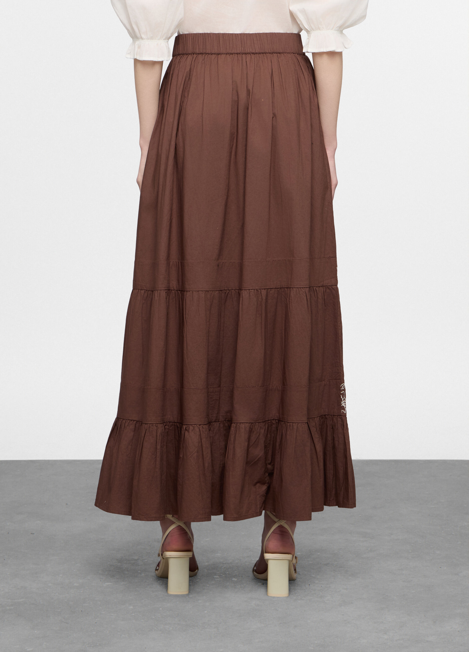 Gonna lunga a balze in popeline di puro cotone donna_1