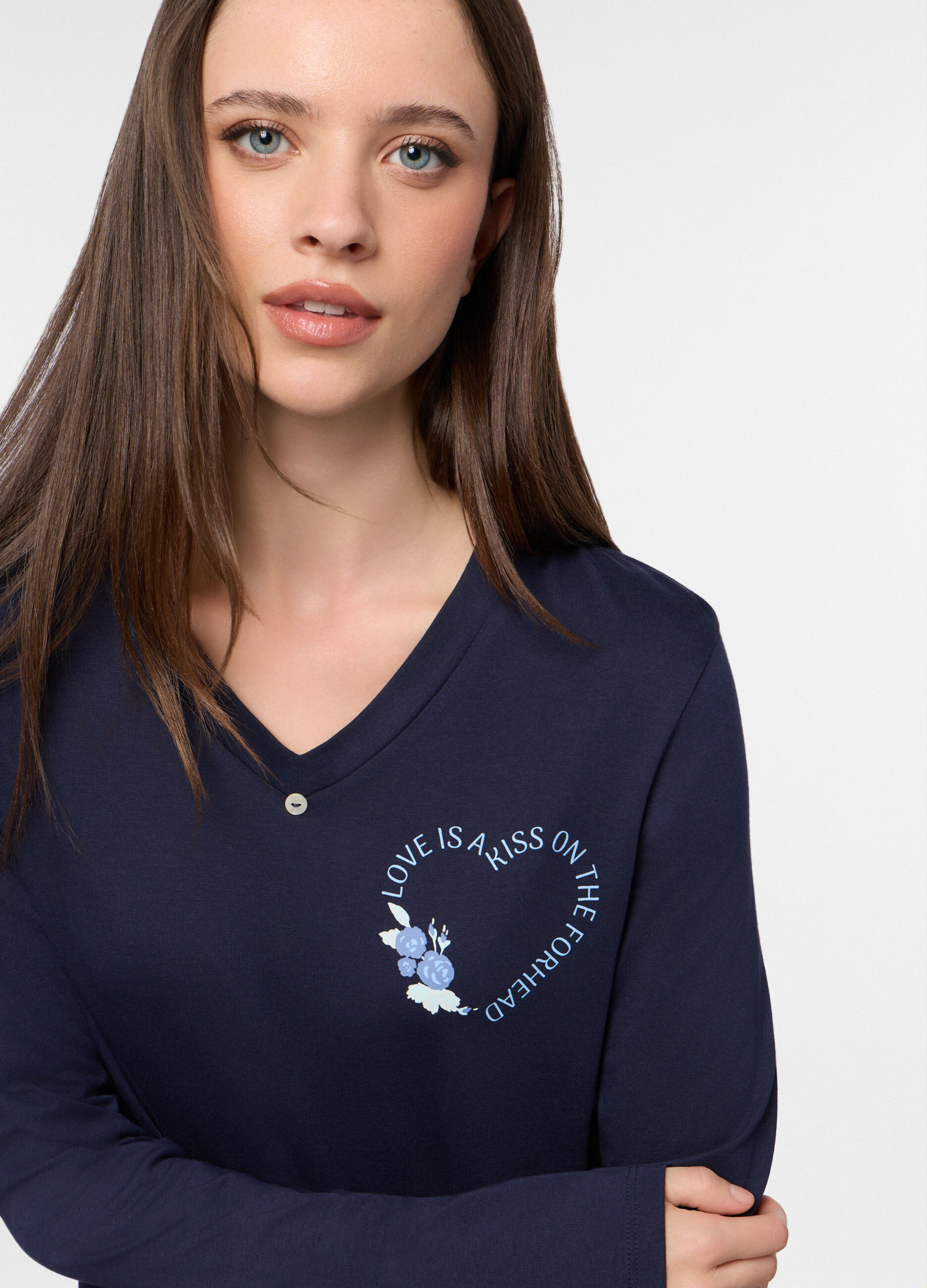 Set pigiama lungo in jersey di cotone misto viscosa donna_2